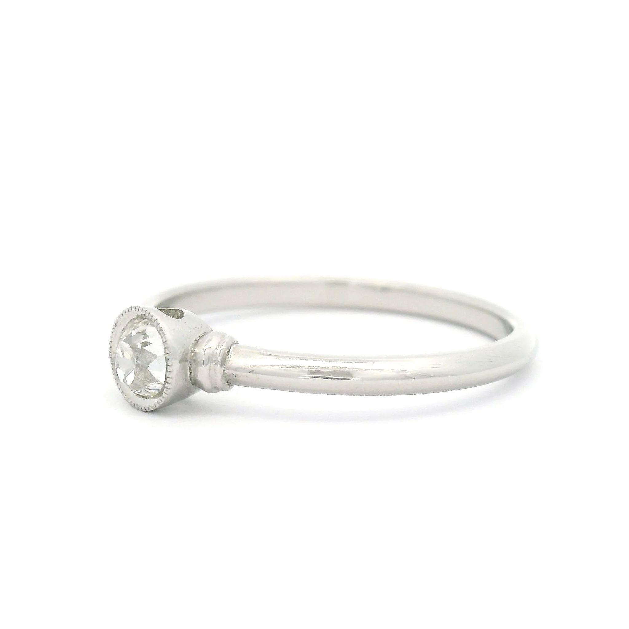Platinum Vintage Style Bezel Set Solitaire with 0.23ct Old European Cut Diamond - Image 2