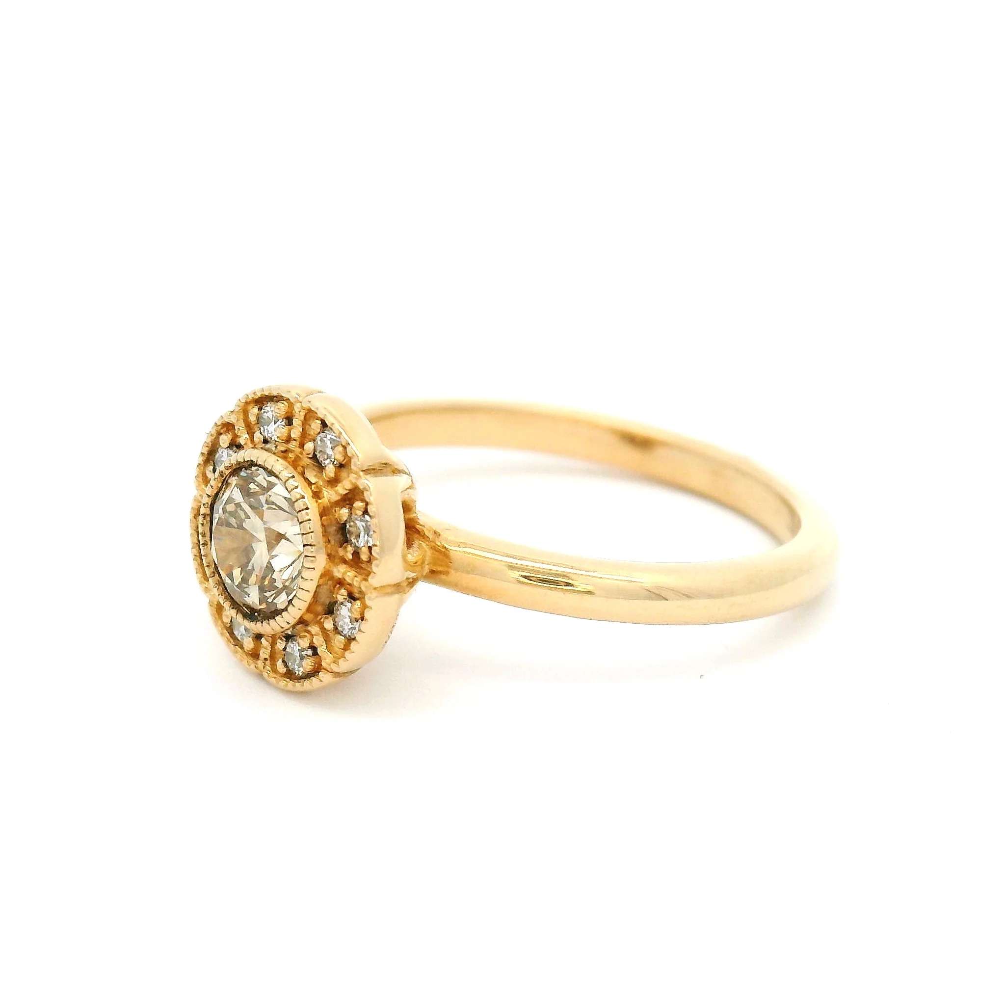 14k Yellow Ring with 0.54ct Champagne Diamond and Accent Diamond Halo - Image 2