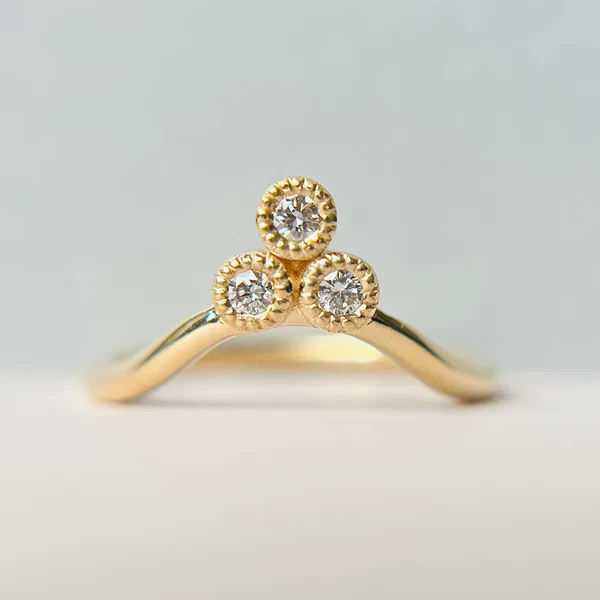 14k Yellow Contour Natural Diamond Trio Band - Image 3