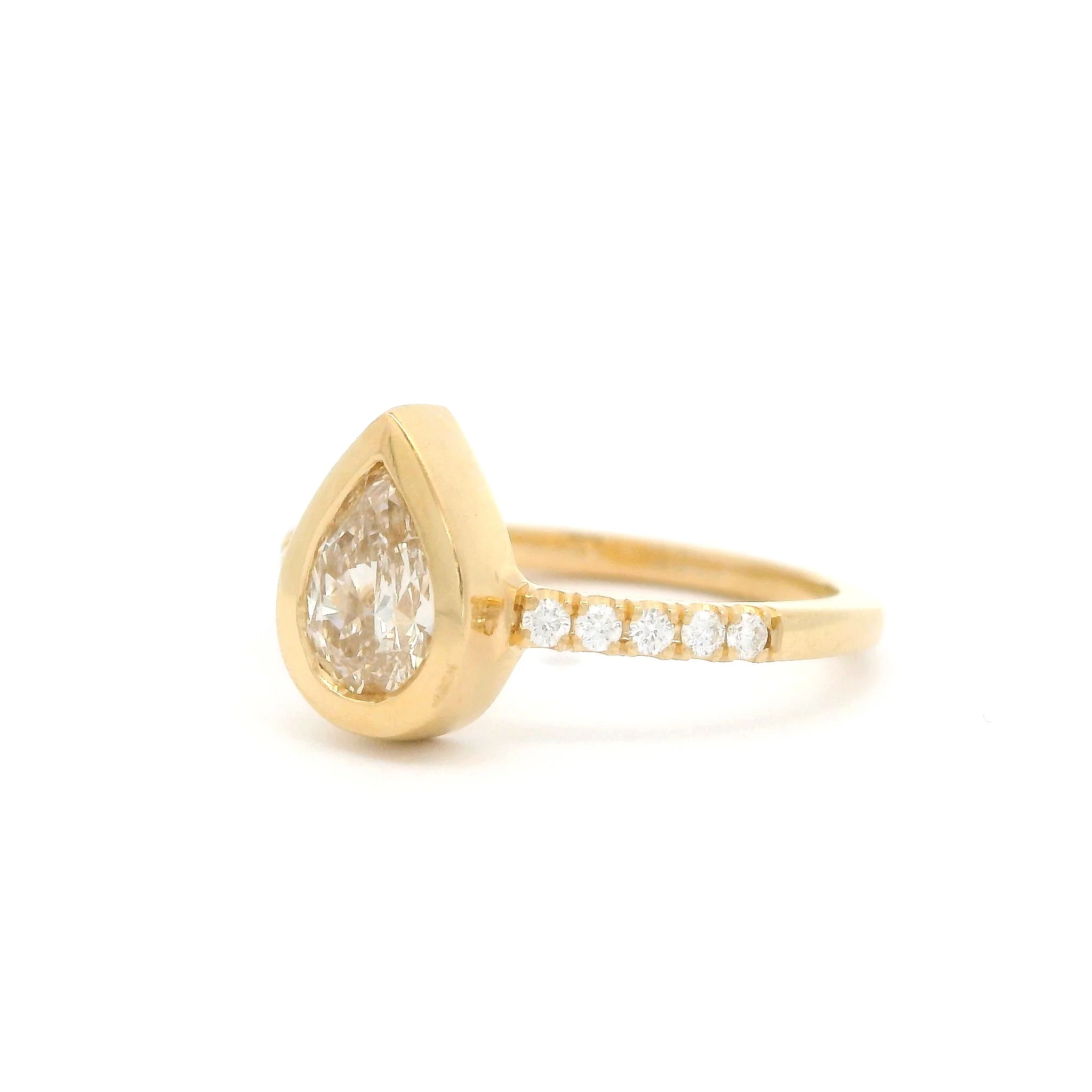 14k Yellow Ring with Bezel Set 0.55ct Champagne Diamond and Diamond Accents - Image 2