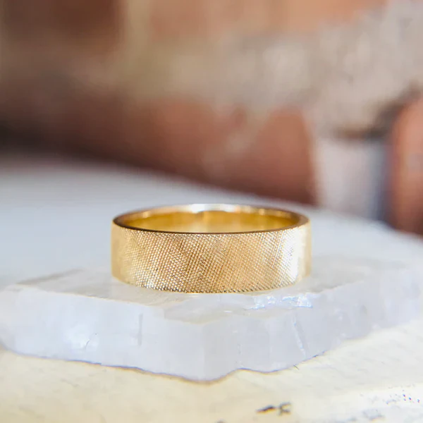 14k Yellow Gold 5mm Wide Band with Matte Florentine Finish - Image 3