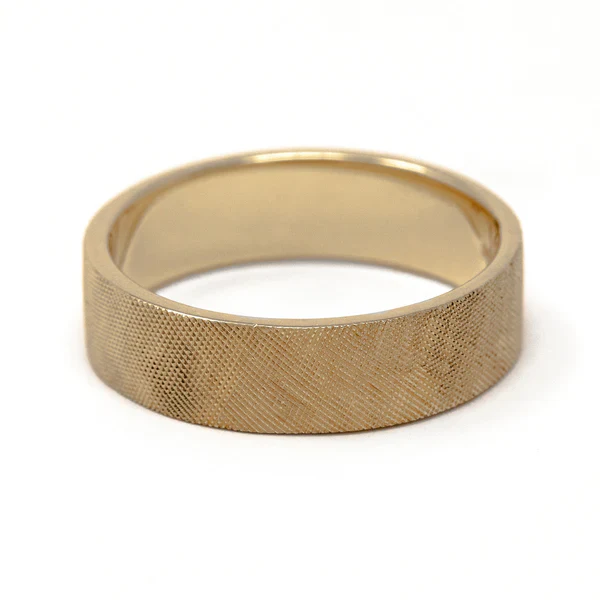 14k Yellow Gold 5mm Wide Band with Matte Florentine Finish - Image 5