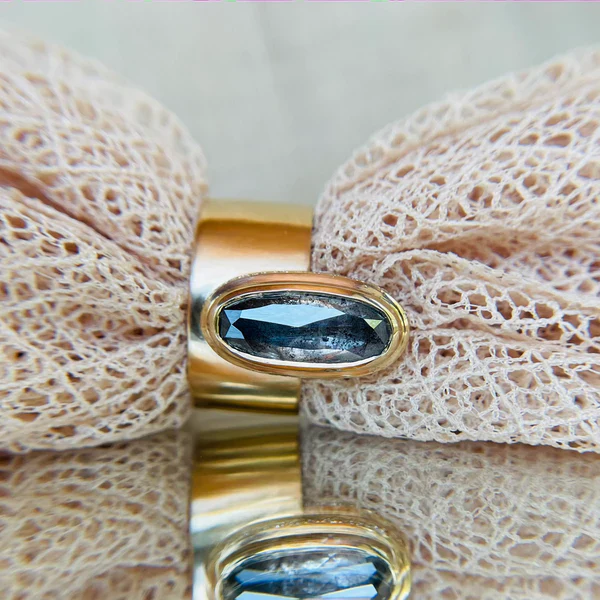 Amherst Band Ring - 14k Yellow Gold Ring with 3.18ct Oval Rose Cut Diamond and Accent Diamonds - Image 4