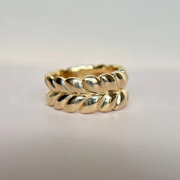 14K Yellow Gold Carved Braid Tapered Band - Image 4