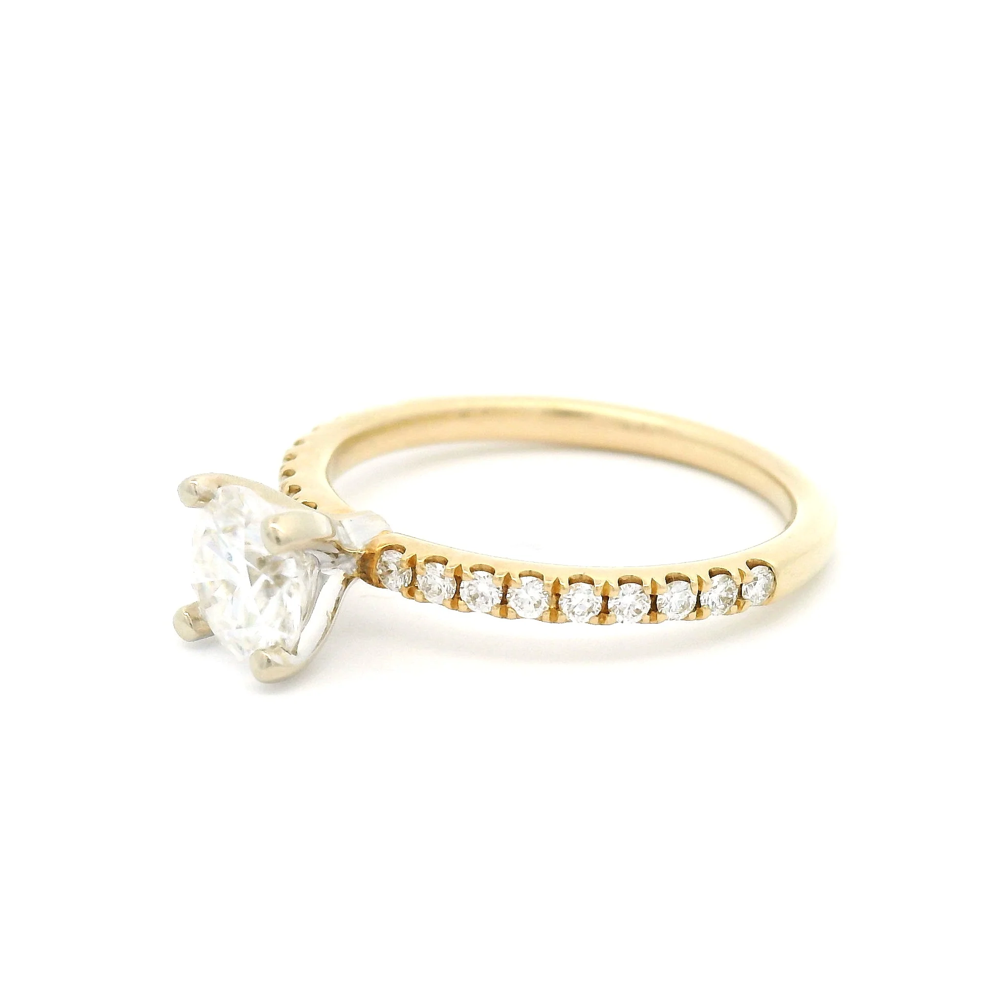 14k Yellow and White Moissanite and Accent Diamond Engagement Ring - Image 2