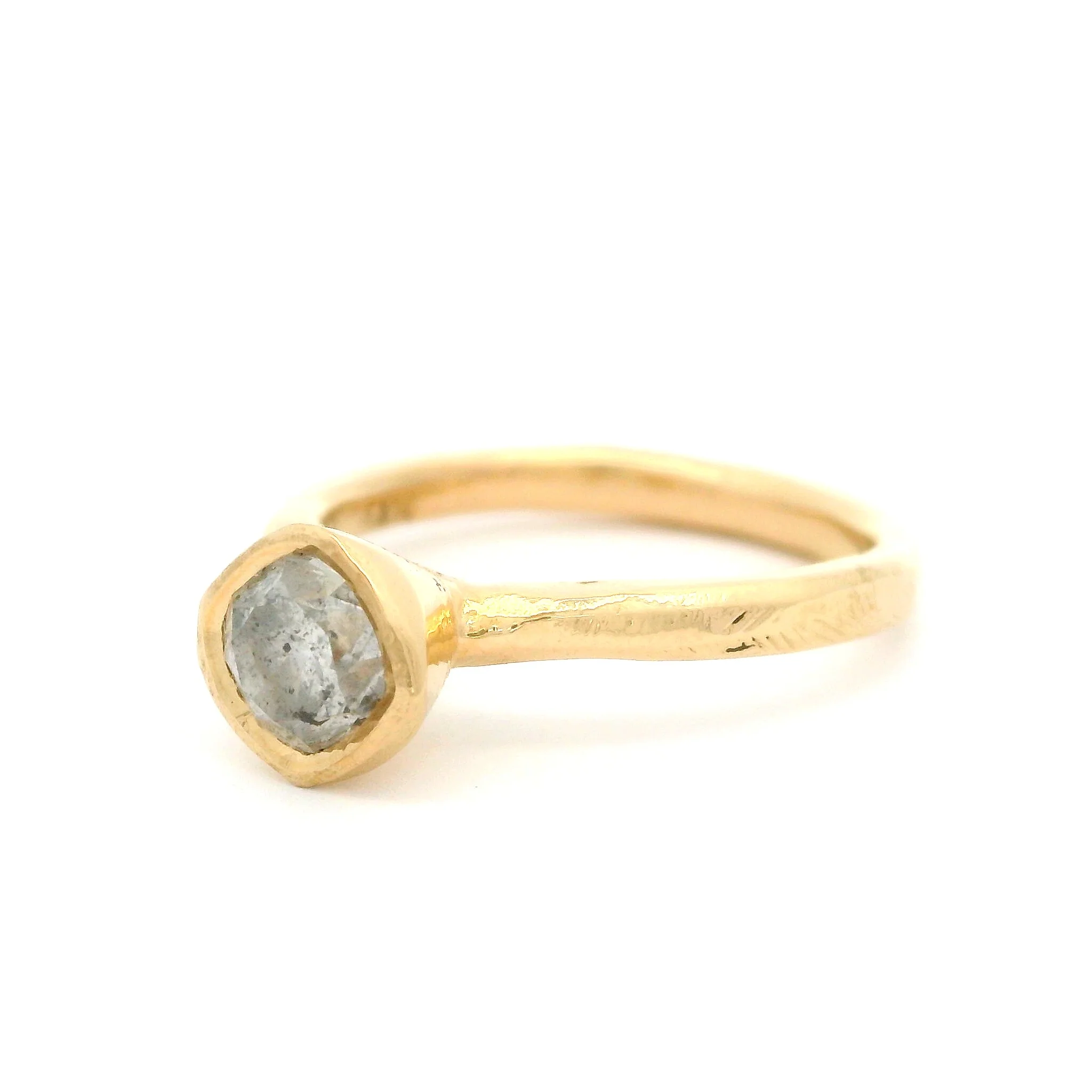 14K Yellow Solitaire with Bezel Set 0.72ct Round Salt and Pepper Diamond - Image 2
