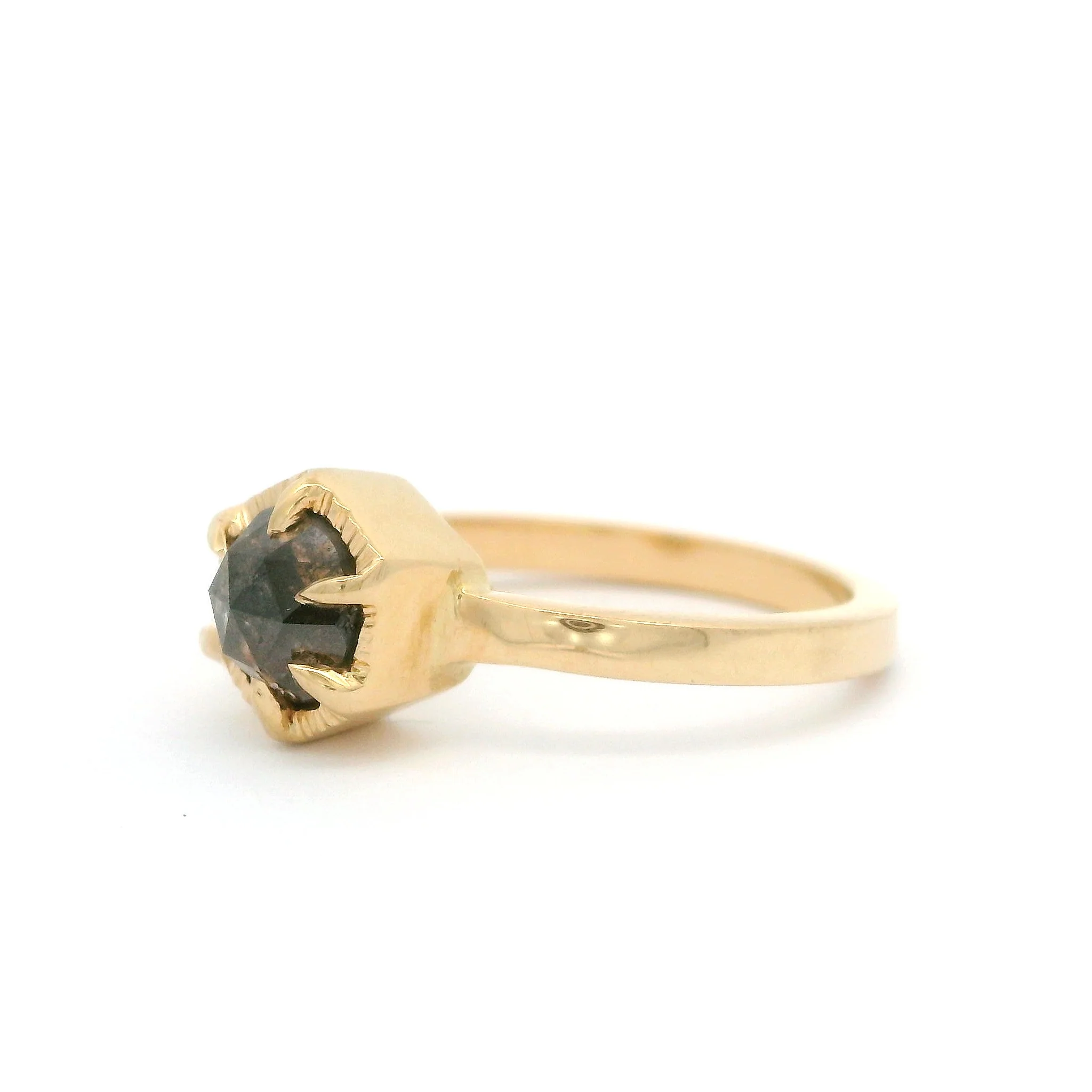 14k Yellow Solitaire with 1.03ct Salt and Pepper Rose Cut Diamond - Image 2