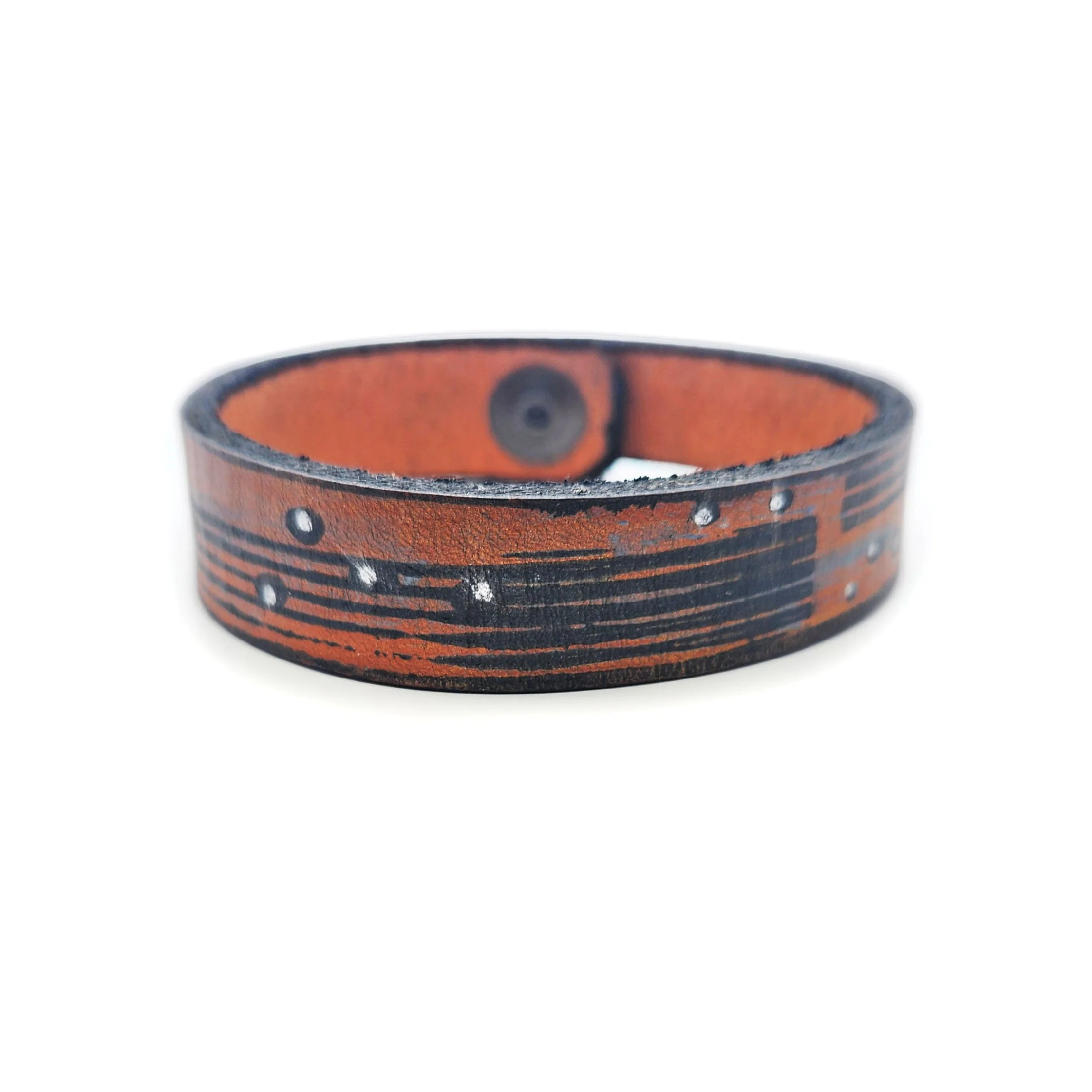 3/4" Orange Stripes Leather Bracelet - Image 3
