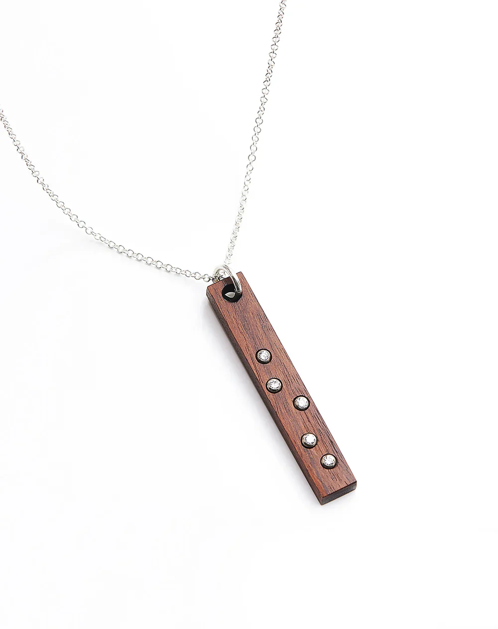5 Diamond Bar Necklace - White Gold - Image 2