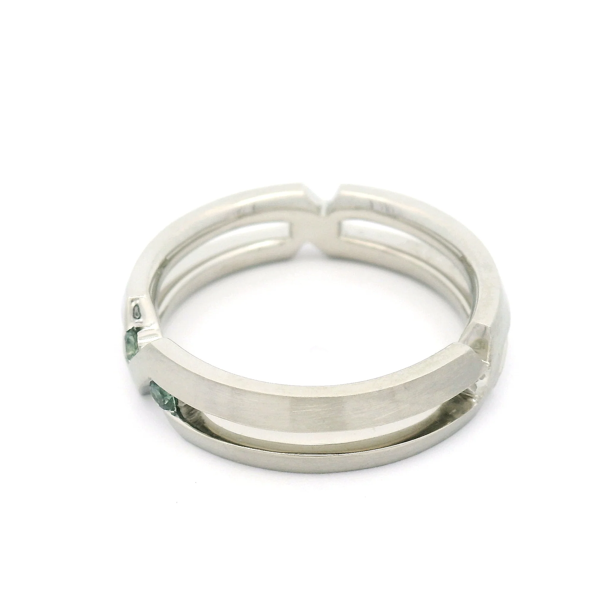 14k White 5.5mm Wide Moi et Toi Band with 0.14cts Montana Sapphires - Image 3