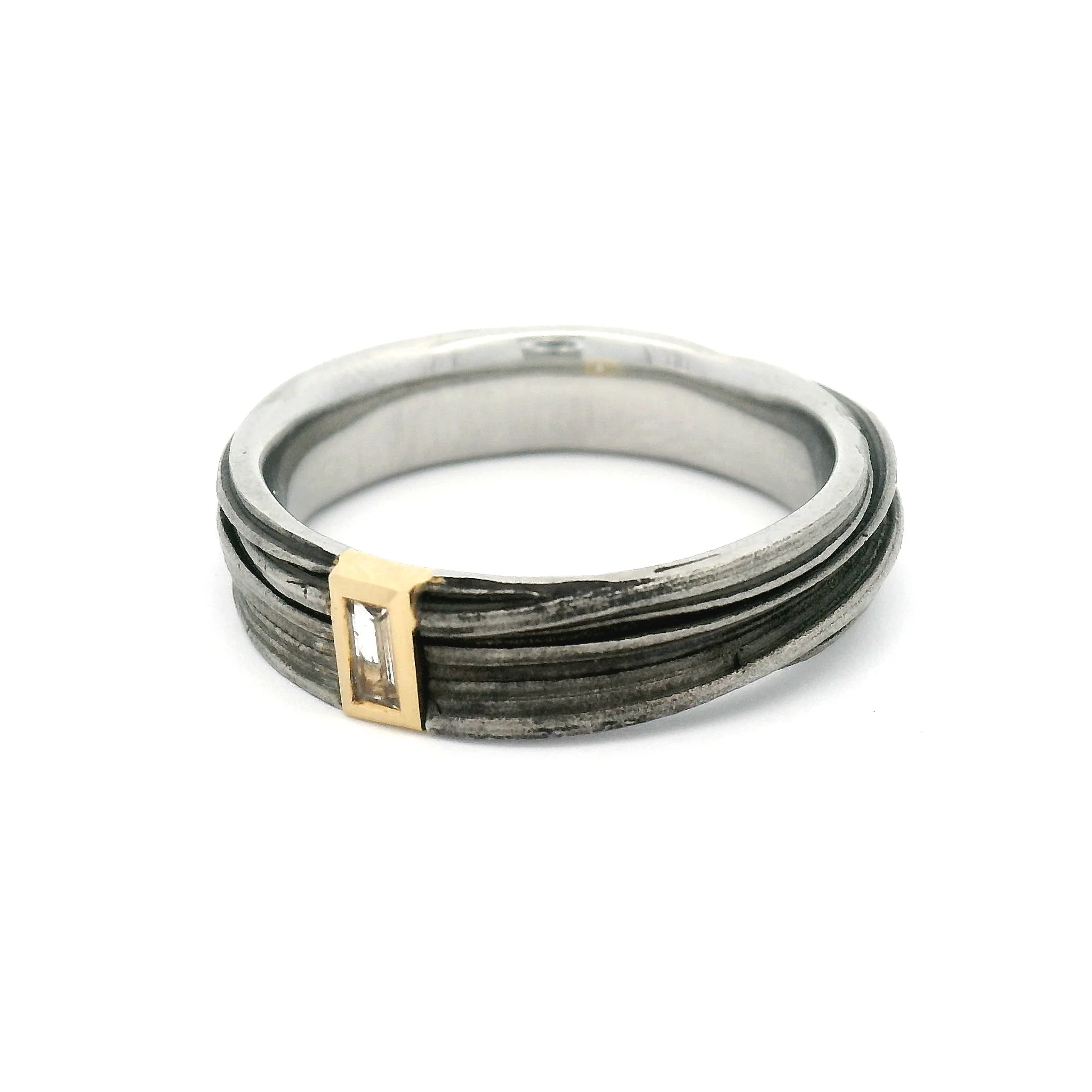 Stainless Steel Mitsuro Band with 18k Yellow Bezel-Set White Baguette Sapphire - Image 2