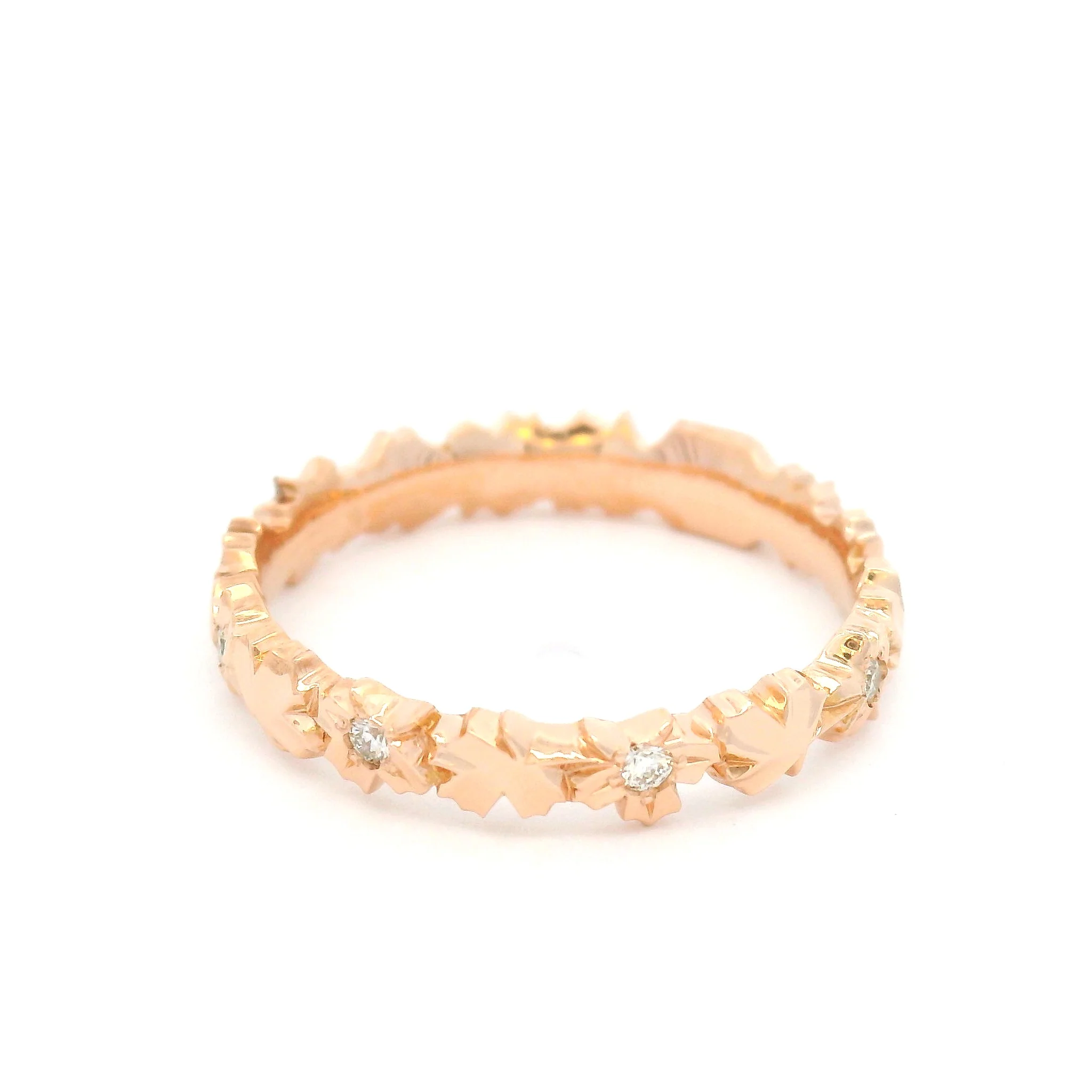 14k Rose Gold Carved Sugar Maple Band with Canadian Diamond Accents - Image 2