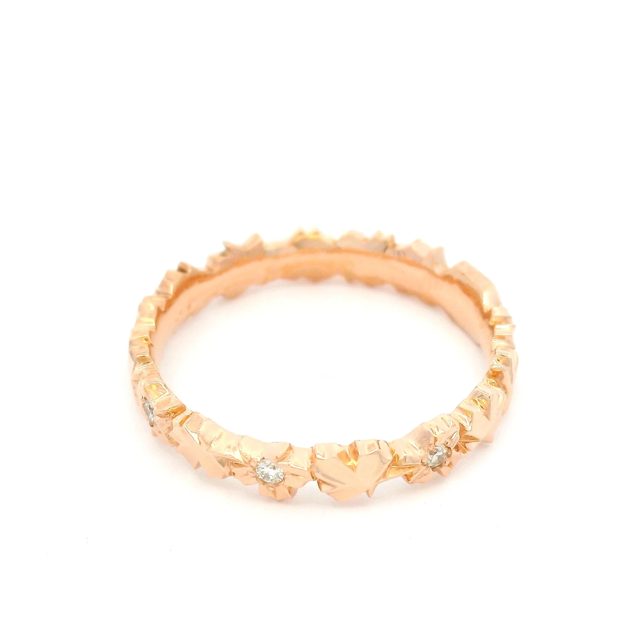 14k Rose Gold Carved Sugar Maple Band with Canadian Diamond Accents - Image 3