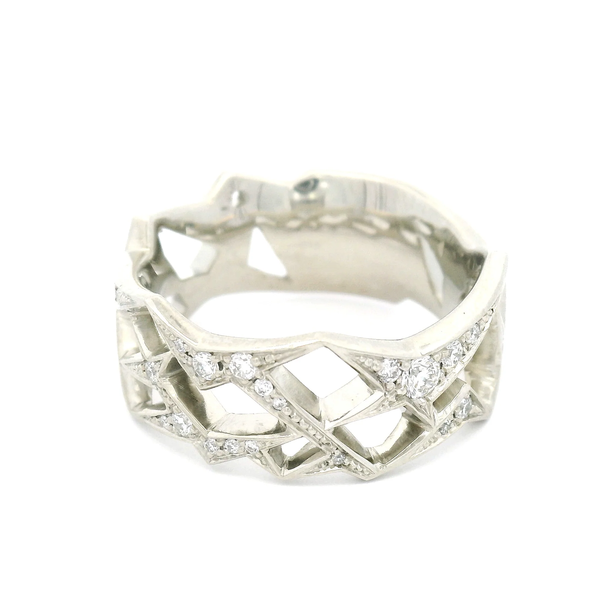 14k White Carved Frost Crystal Half-Eternity Band with 0.66cts Natural Diamonds - Image 2
