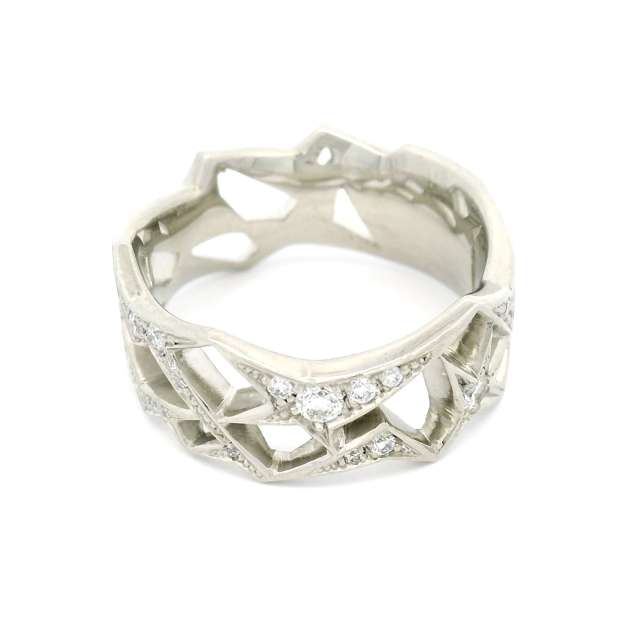 14k White Carved Frost Crystal Half-Eternity Band with 0.66cts Natural Diamonds - Image 3