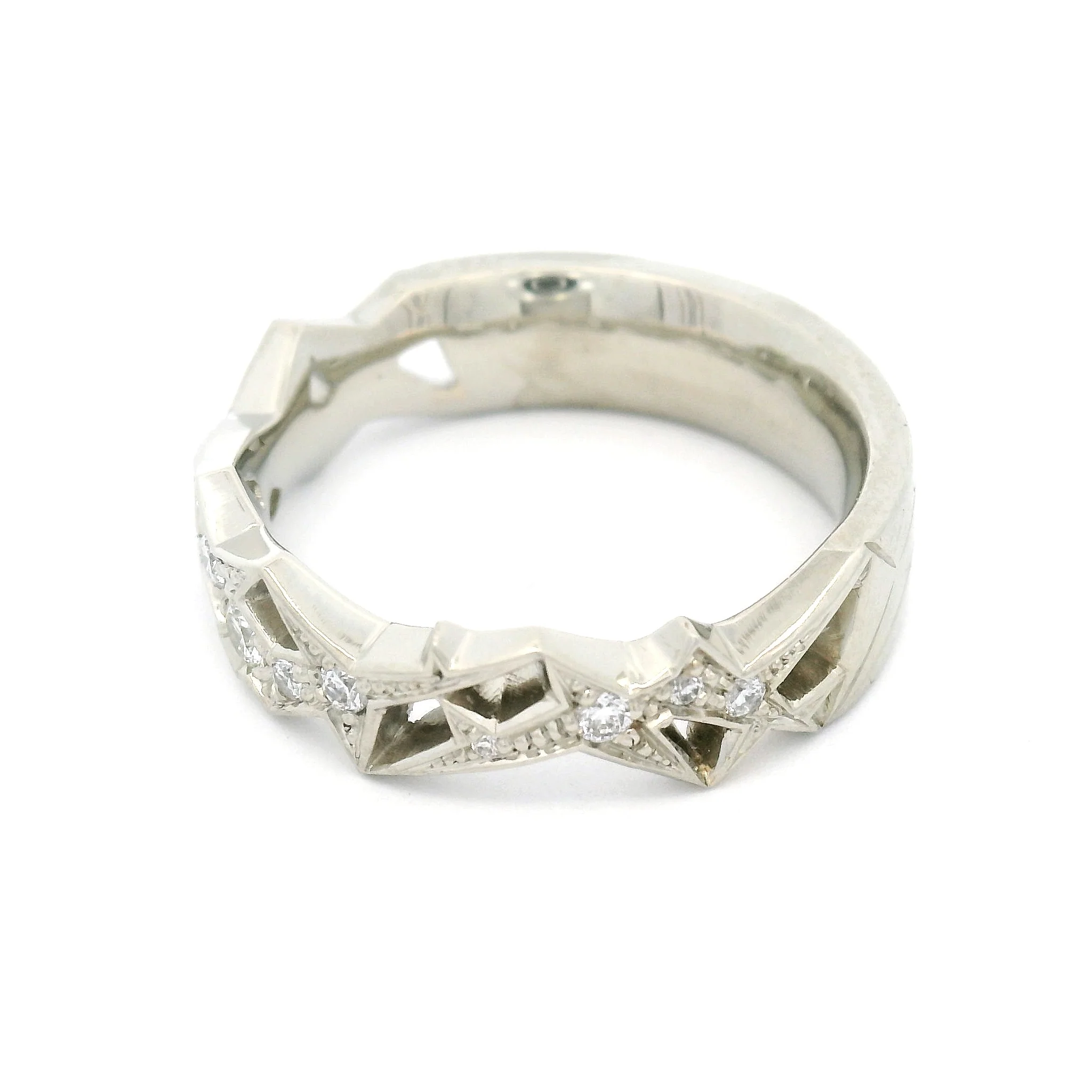 14k White Carved Frost Crystal Half-Eternity Band with 0.25cts Natural Diamonds - Image 3