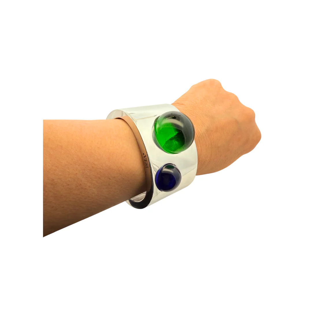 Aluminum Cuff Bracelet with Blue & Green Glass - Image 2