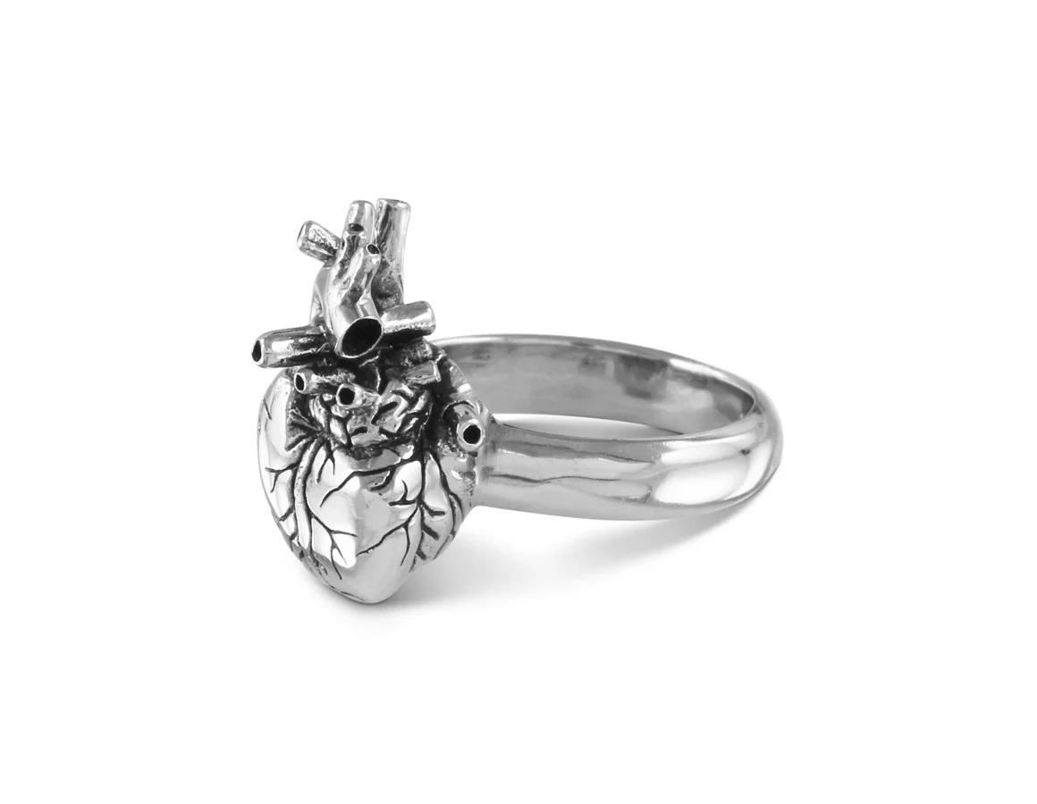 White Bronze Anatomical Heart Ring - Image 2