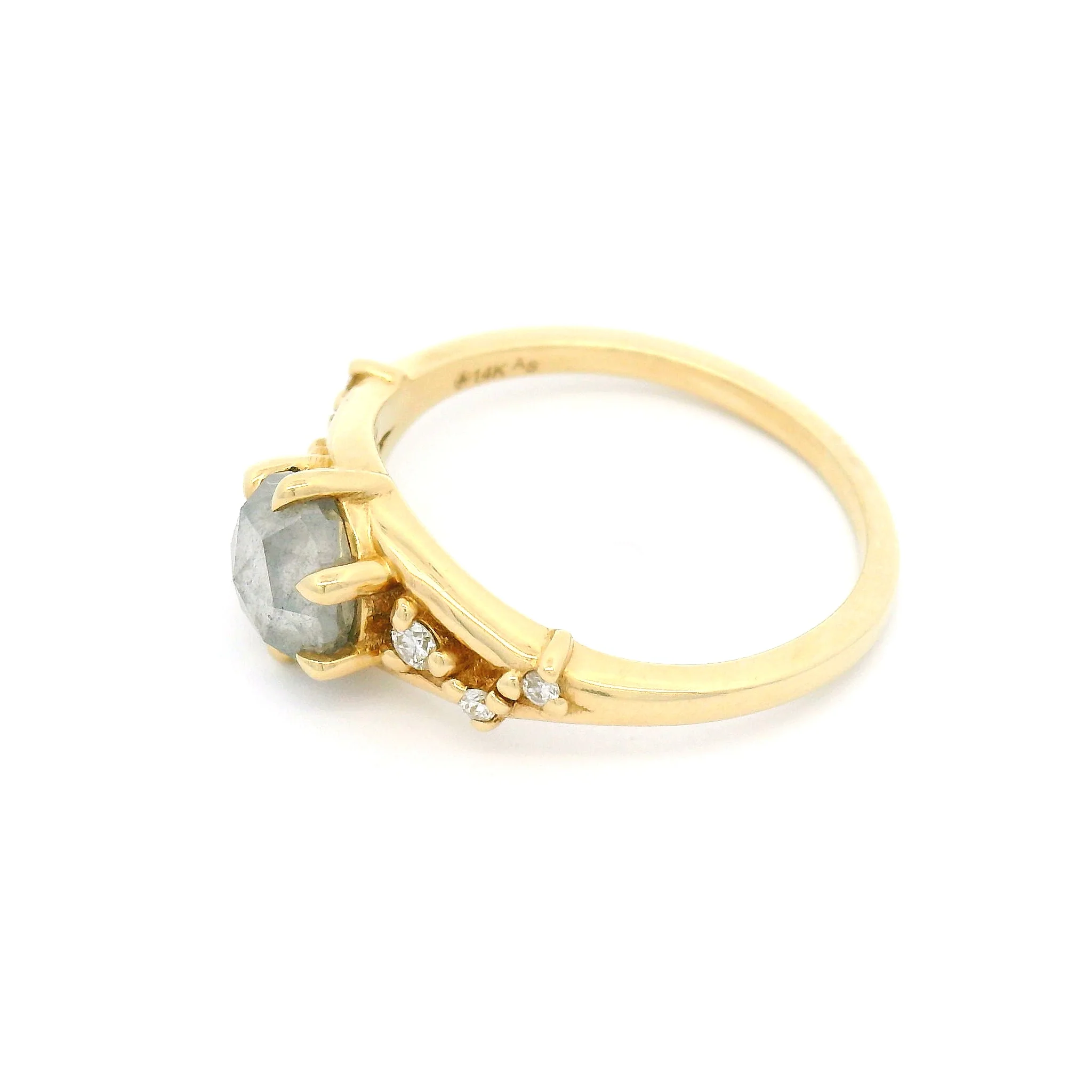 14k Yellow Engagement Ring with 1.08ct Rose-Cut Salt and Pepper Diamond and Accent Diamonds - Image 3