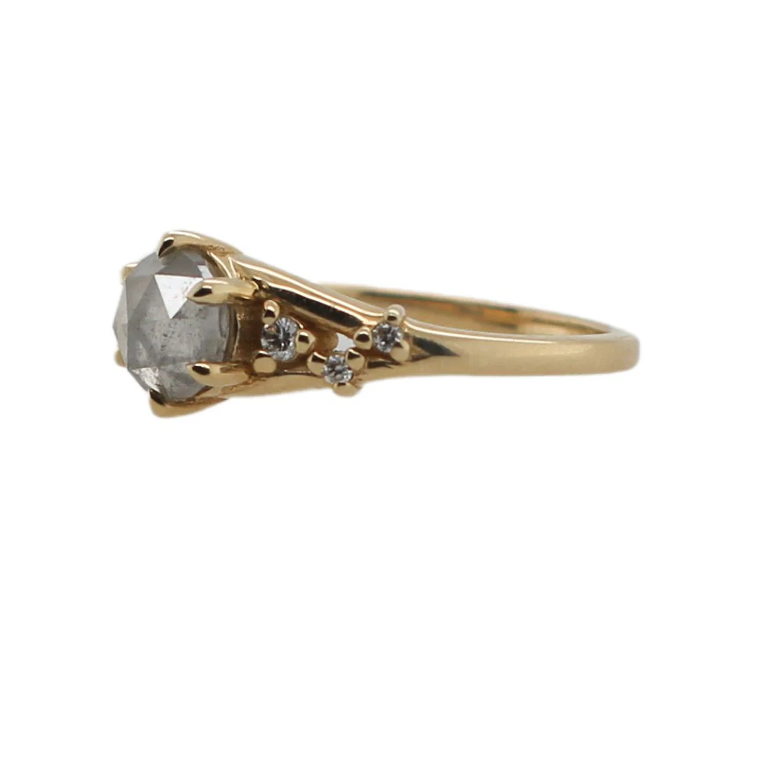14k Yellow Engagement Ring with 1.08ct Rose-Cut Salt and Pepper Diamond and Accent Diamonds - Image 6