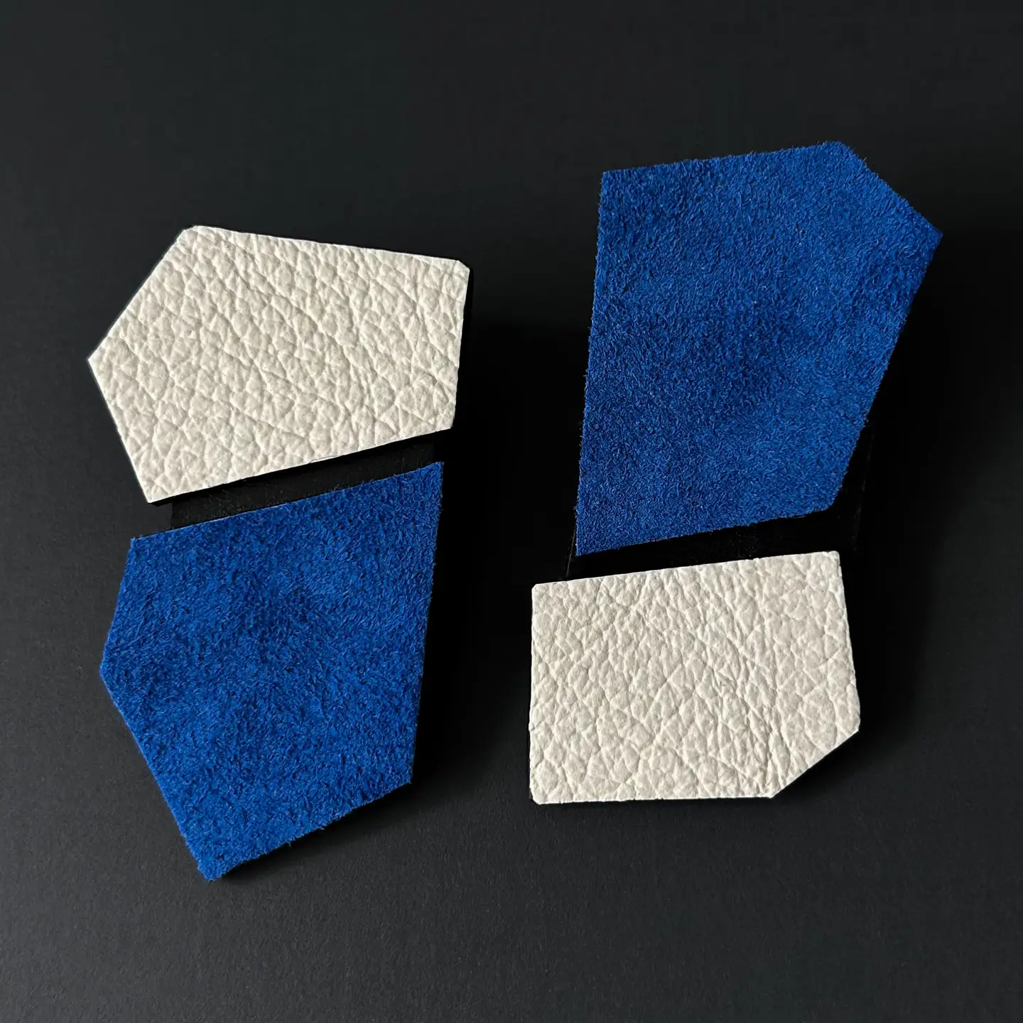 Angled Leather Drop Earrings Blue and White - Image 2
