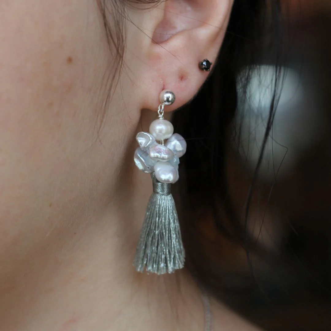 Aquamarine and Pearl Tassle Earrings - Image 2