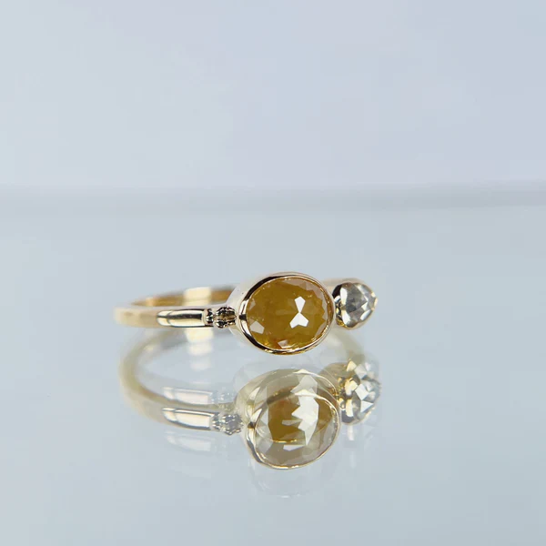 14k Yellow Gold Moi et Toi Ring with Two Rustic Diamonds - Image 5