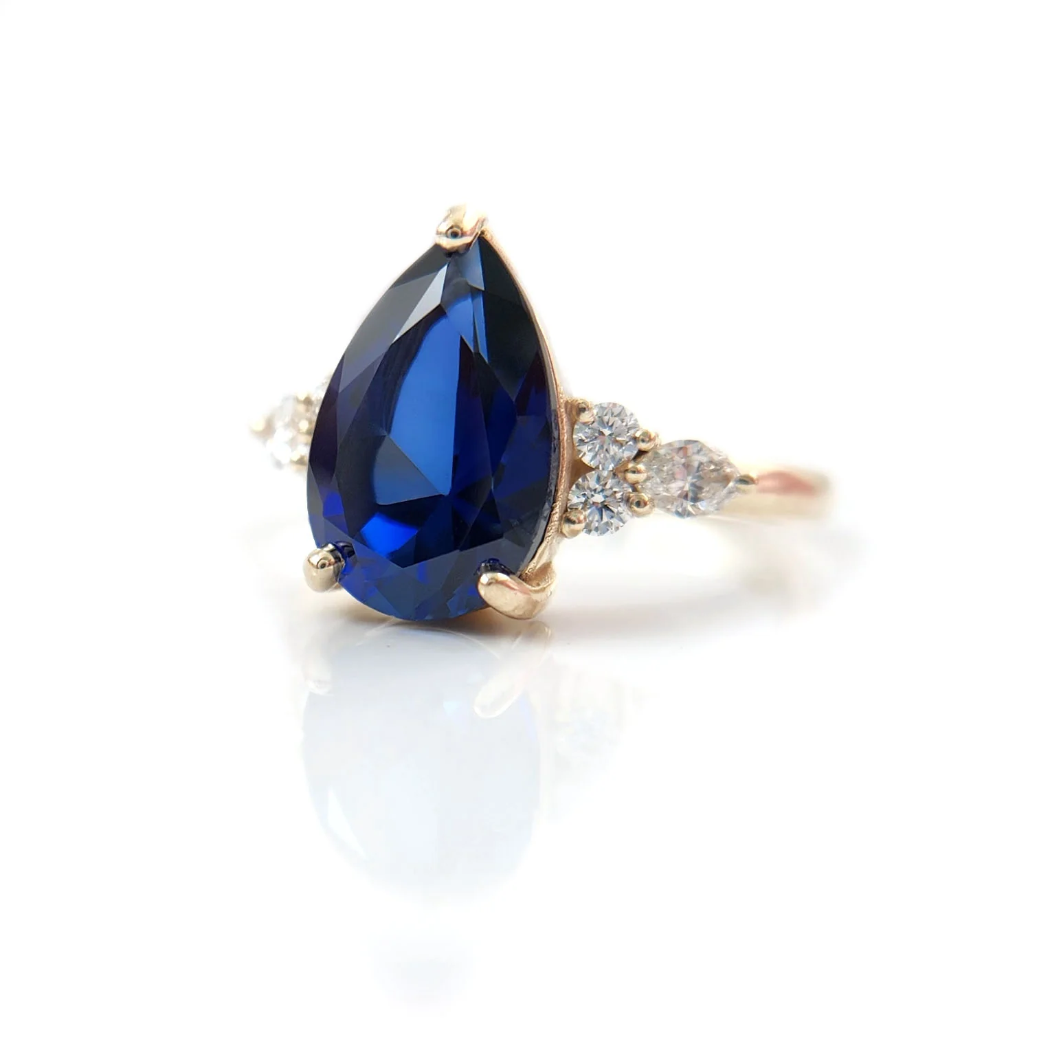 10k Yellow Engagement Ring with 3.70ct Lab-Grown Blue Sapphire and Accent Lab Diamonds - Image 4