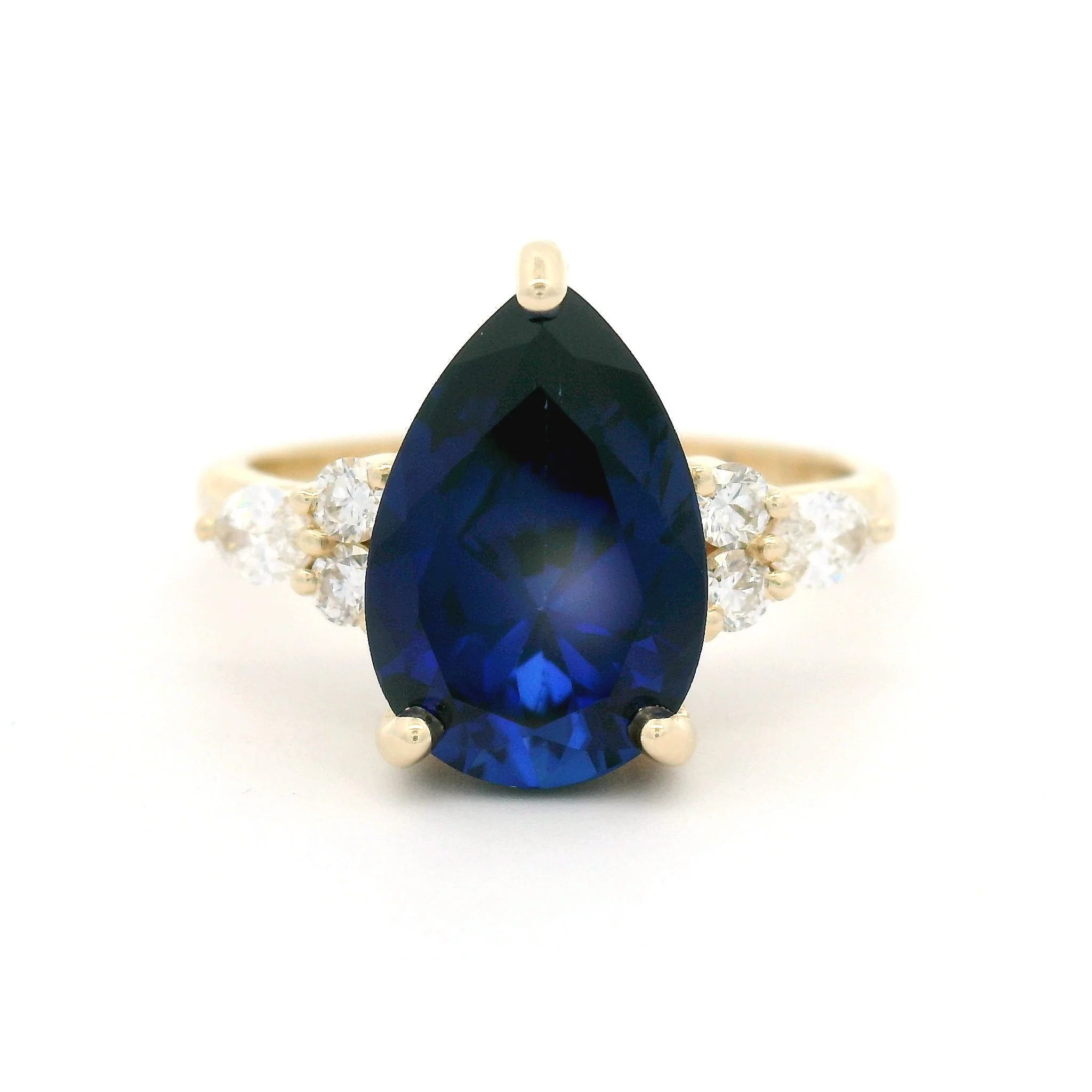 10k Yellow Engagement Ring with 3.70ct Lab-Grown Blue Sapphire and Accent Lab Diamonds - Image 7