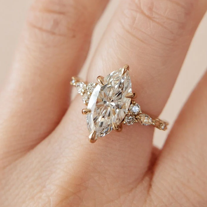14k Yellow Engagement Ring with 2.70ct Lab-Grown Marquise Diamond and Accent Lab Diamonds - Image 2