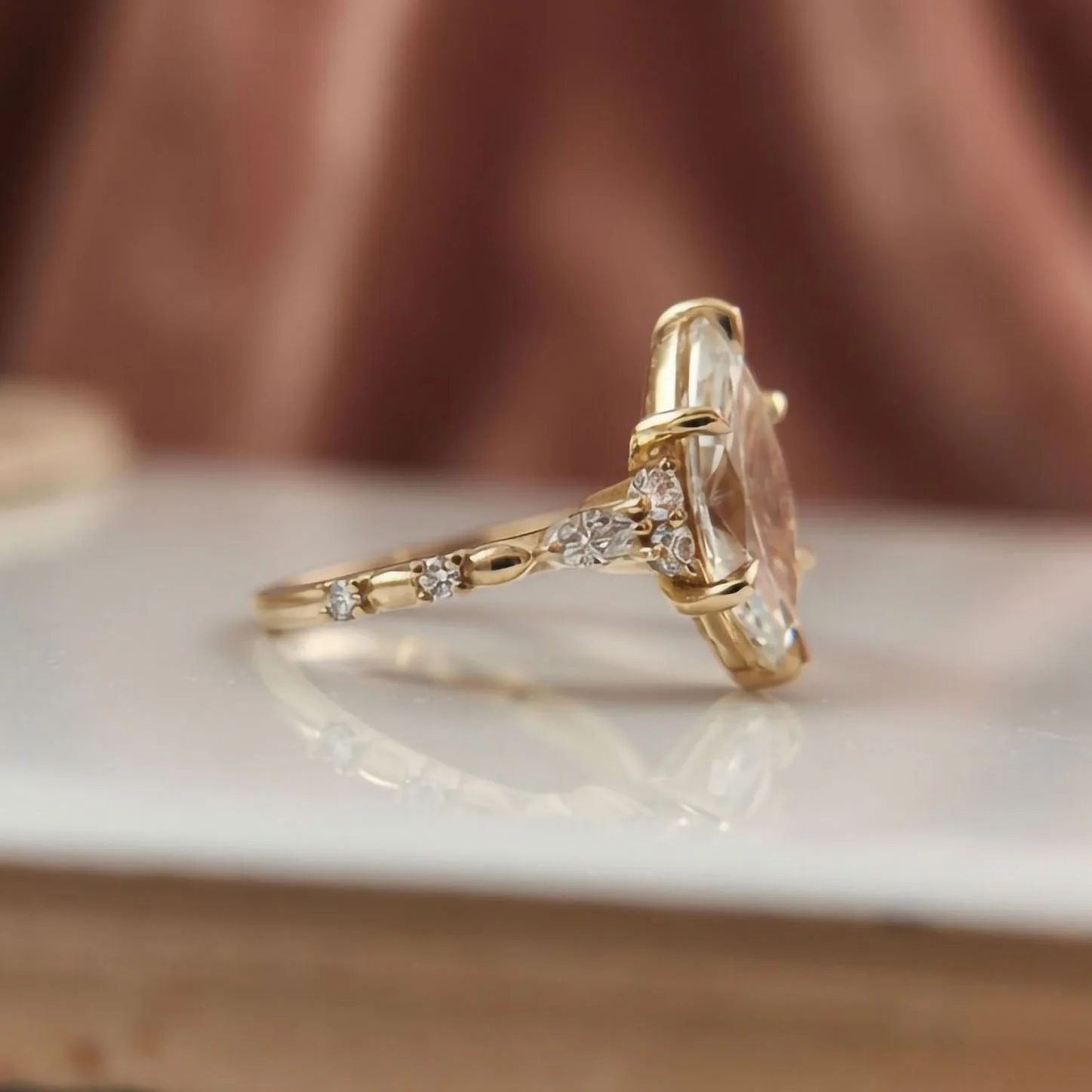 14k Yellow Engagement Ring with 2.70ct Lab-Grown Marquise Diamond and Accent Lab Diamonds - Image 3