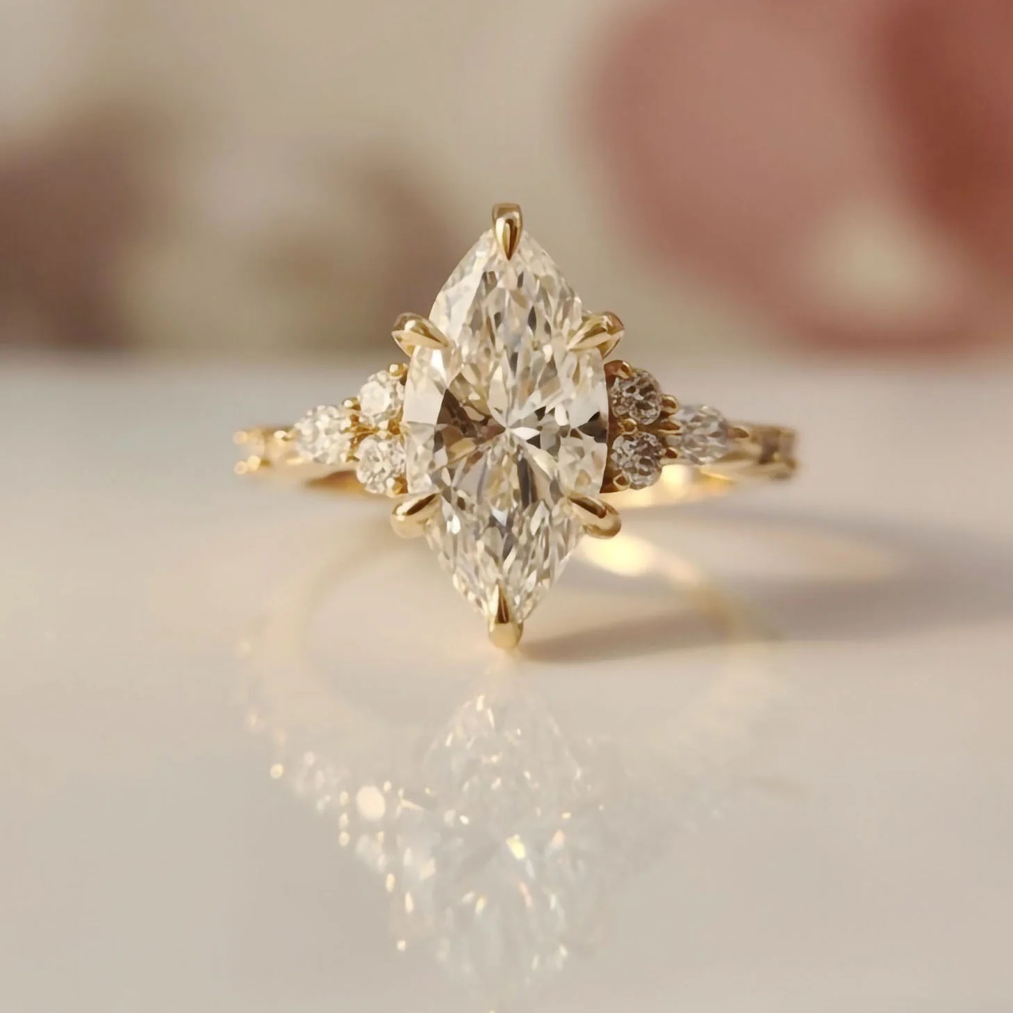 14k Yellow Engagement Ring with 2.70ct Lab-Grown Marquise Diamond and Accent Lab Diamonds - Image 4