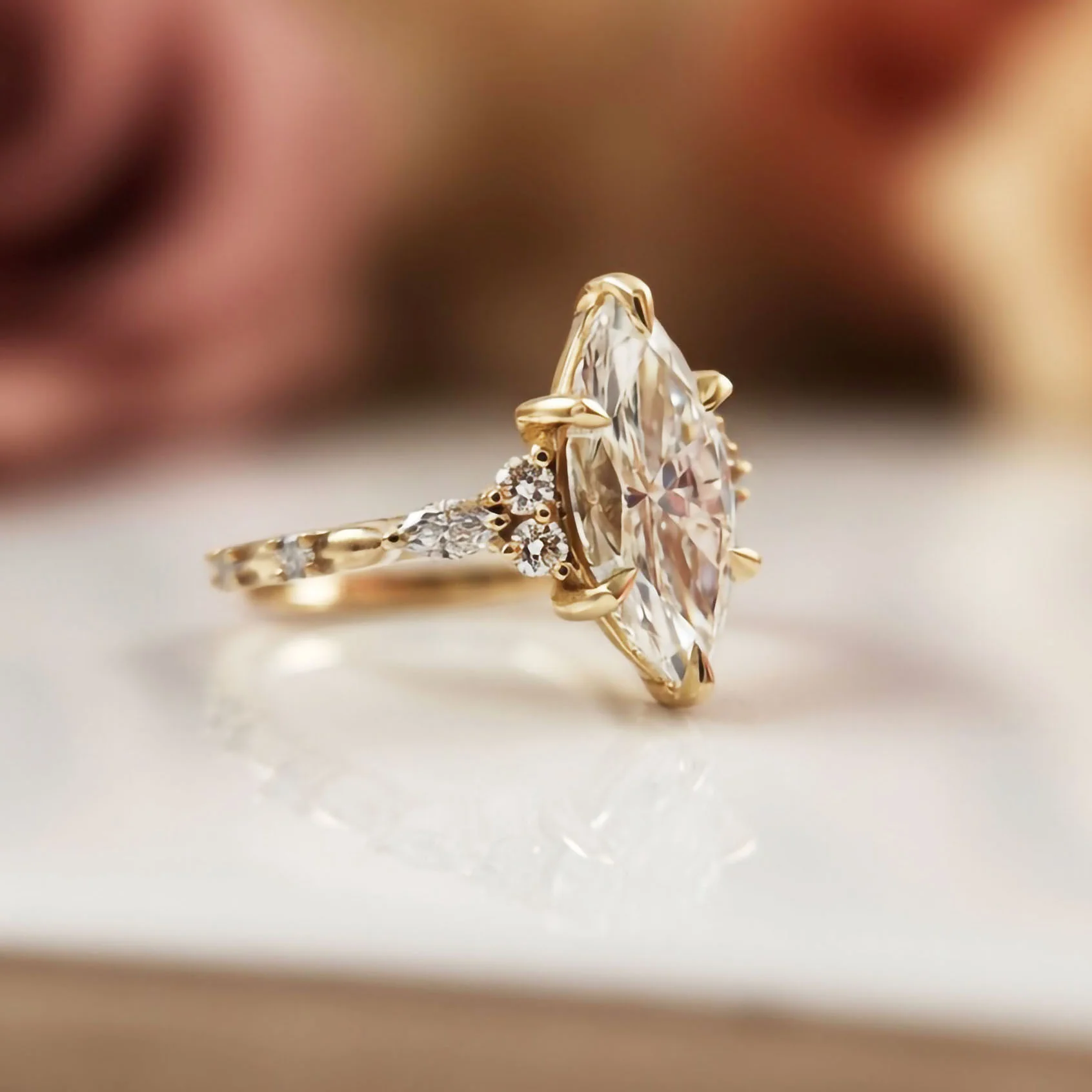 14k Yellow Engagement Ring with 2.70ct Lab-Grown Marquise Diamond and Accent Lab Diamonds - Image 5