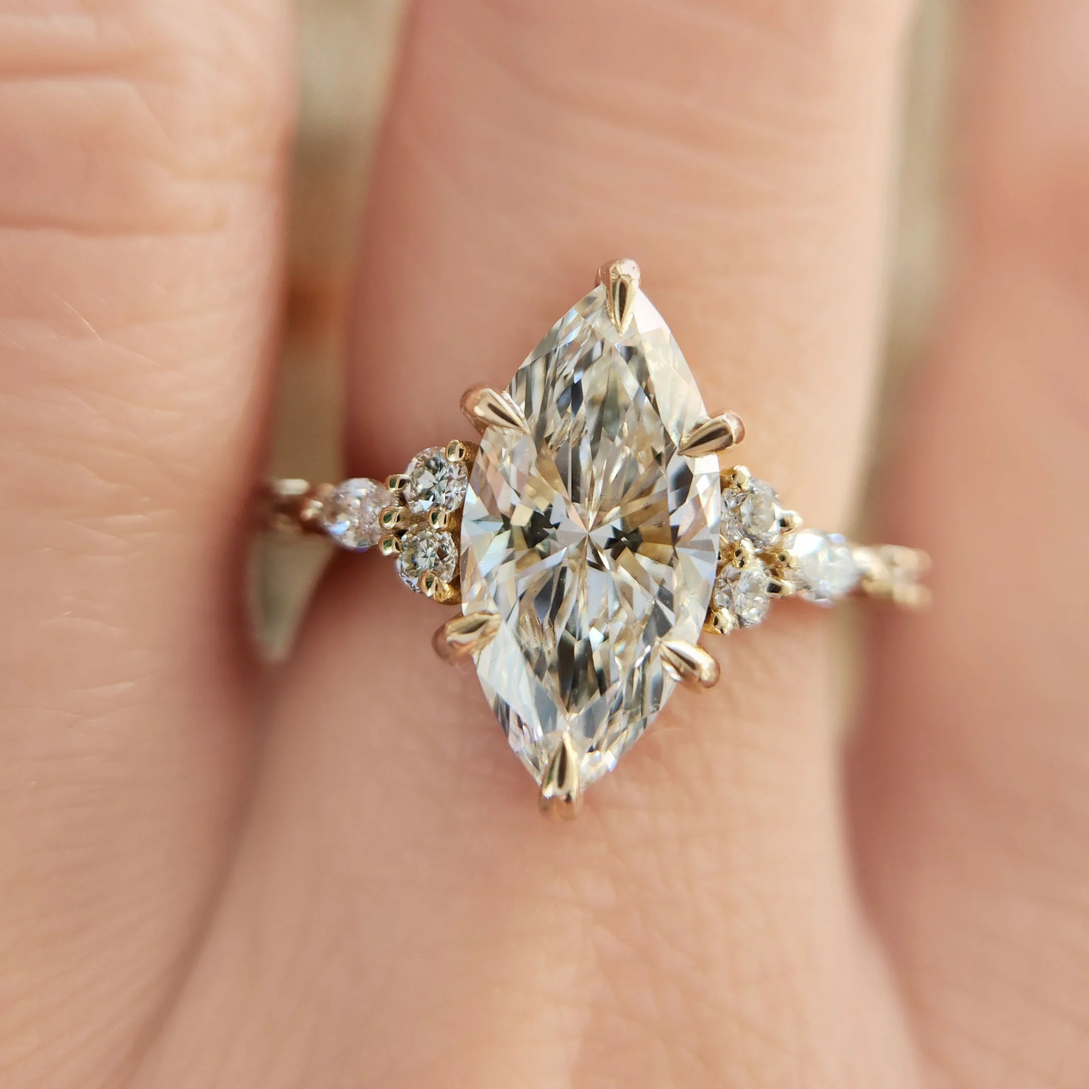 14k Yellow Engagement Ring with 2.70ct Lab-Grown Marquise Diamond and Accent Lab Diamonds - Image 7