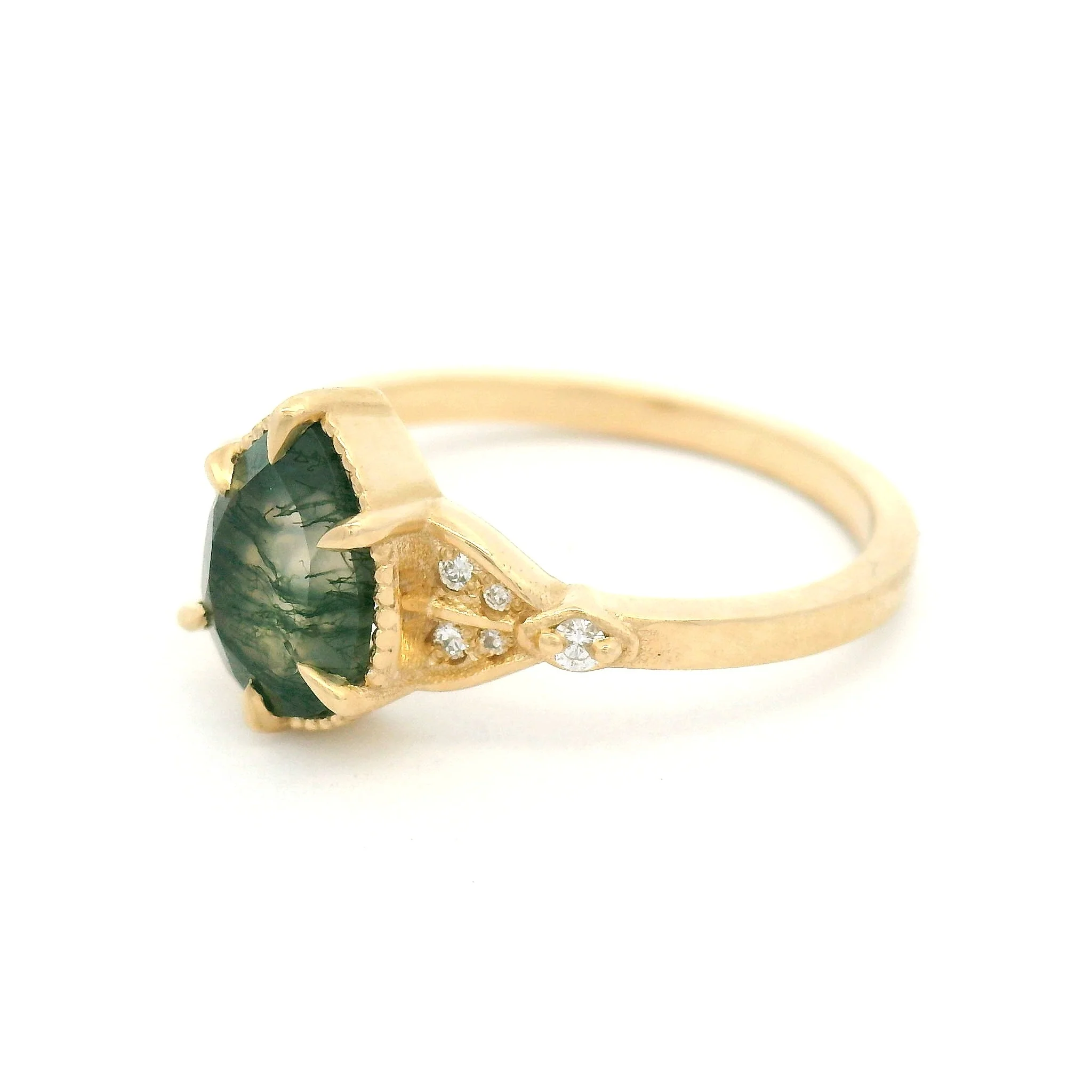 10k Yellow Ring with 1.1ct Moss Agate and Accent Lab-Grown Diamonds - Image 2