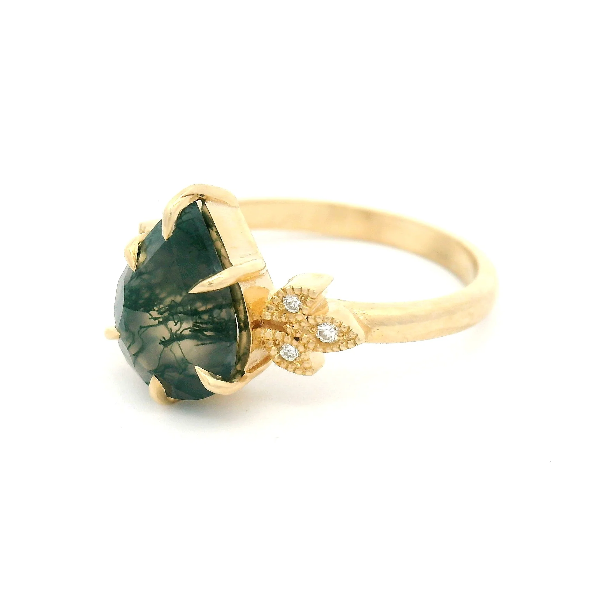 10k Yellow Ring with 1.6ct Moss Agate and Accent Lab-Grown Diamonds - Image 2