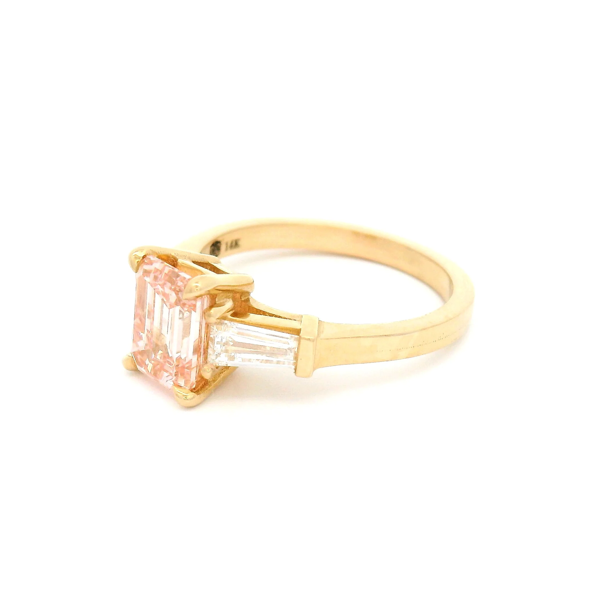 Aida - 14k Yellow Ring with 1.64ct Lab Grown Pink Diamond and Lab Grown Baguettes - Image 4