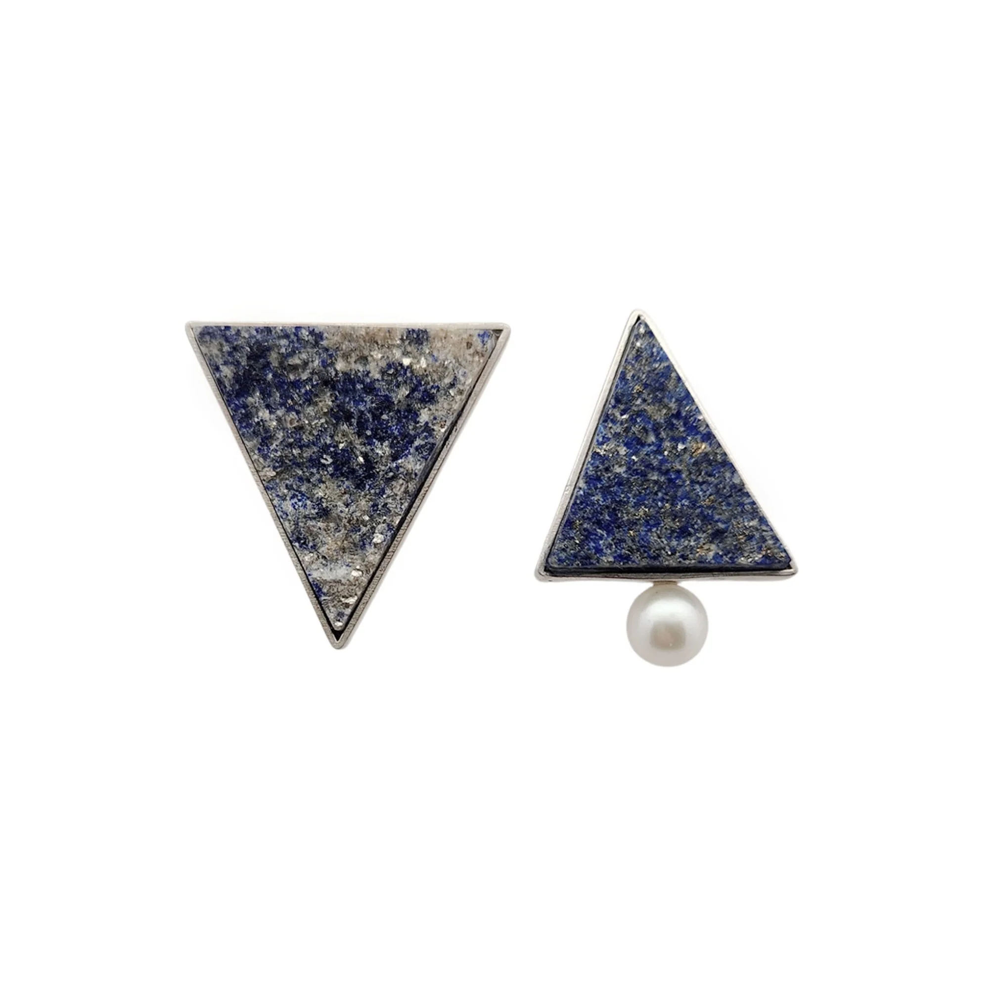 Asymmetric Lapis Lazuli & Pearl Studs - Image 2