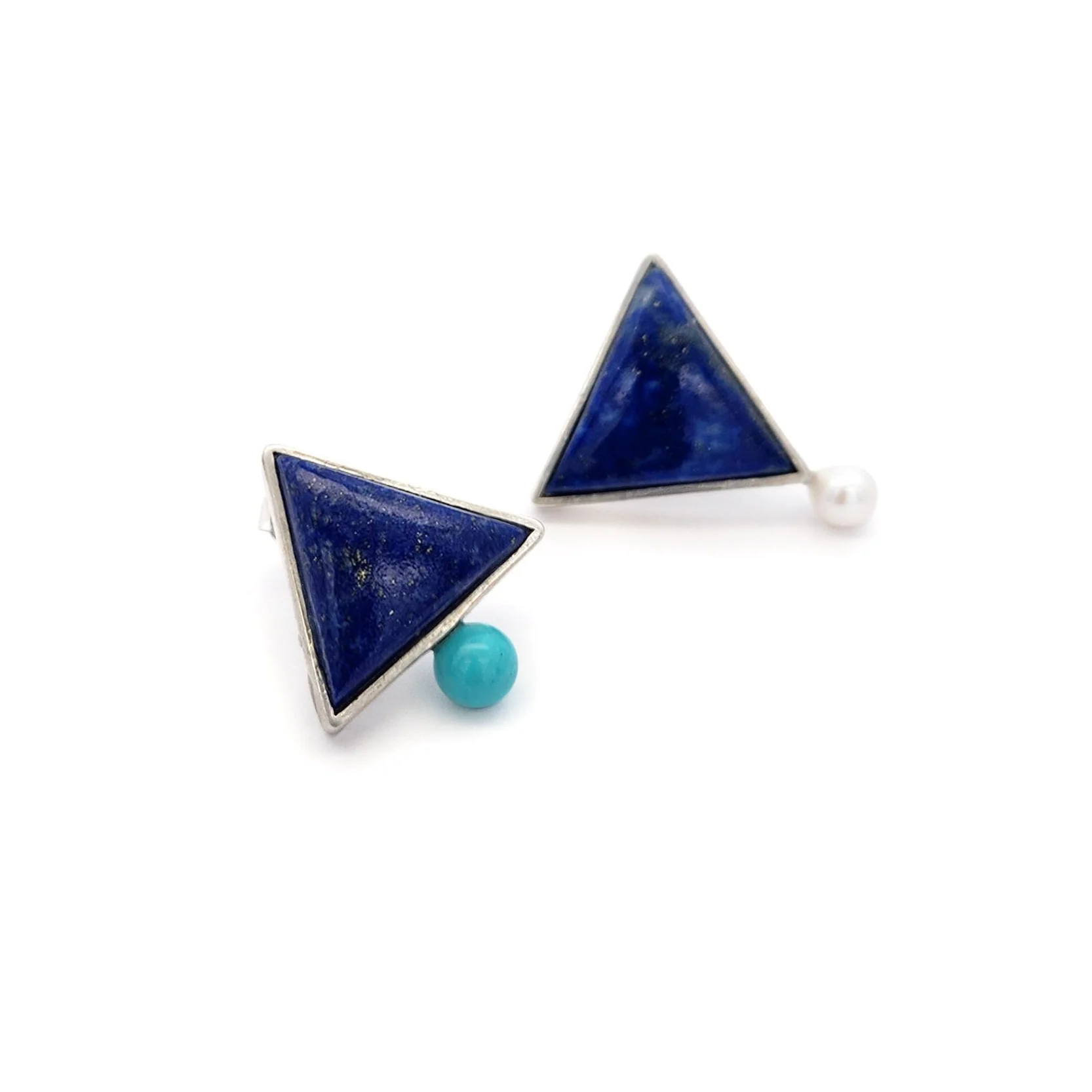 Asymmetric Lapis Lazuli & Turquoise Studs - Image 2