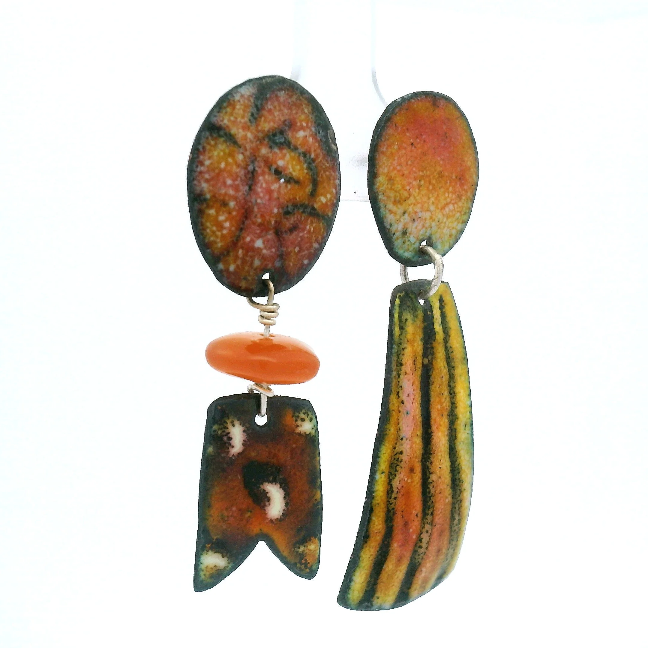 Asymmetrical Amber Enamel Earrings - Image 3
