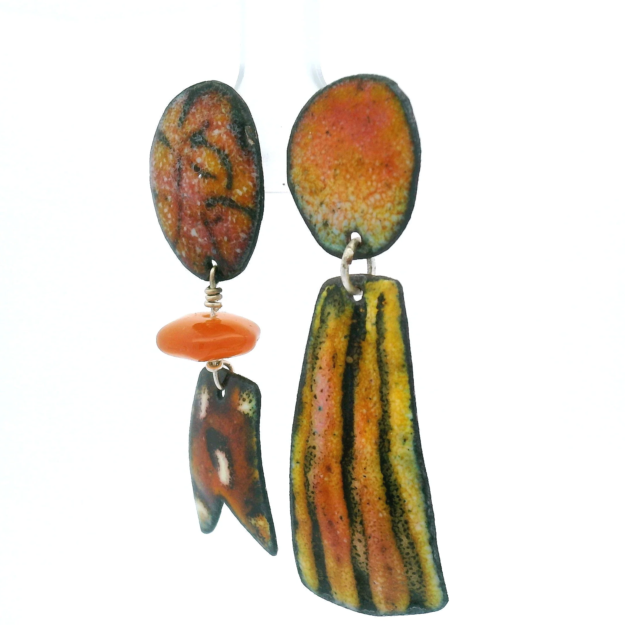 Asymmetrical Amber Enamel Earrings - Image 4