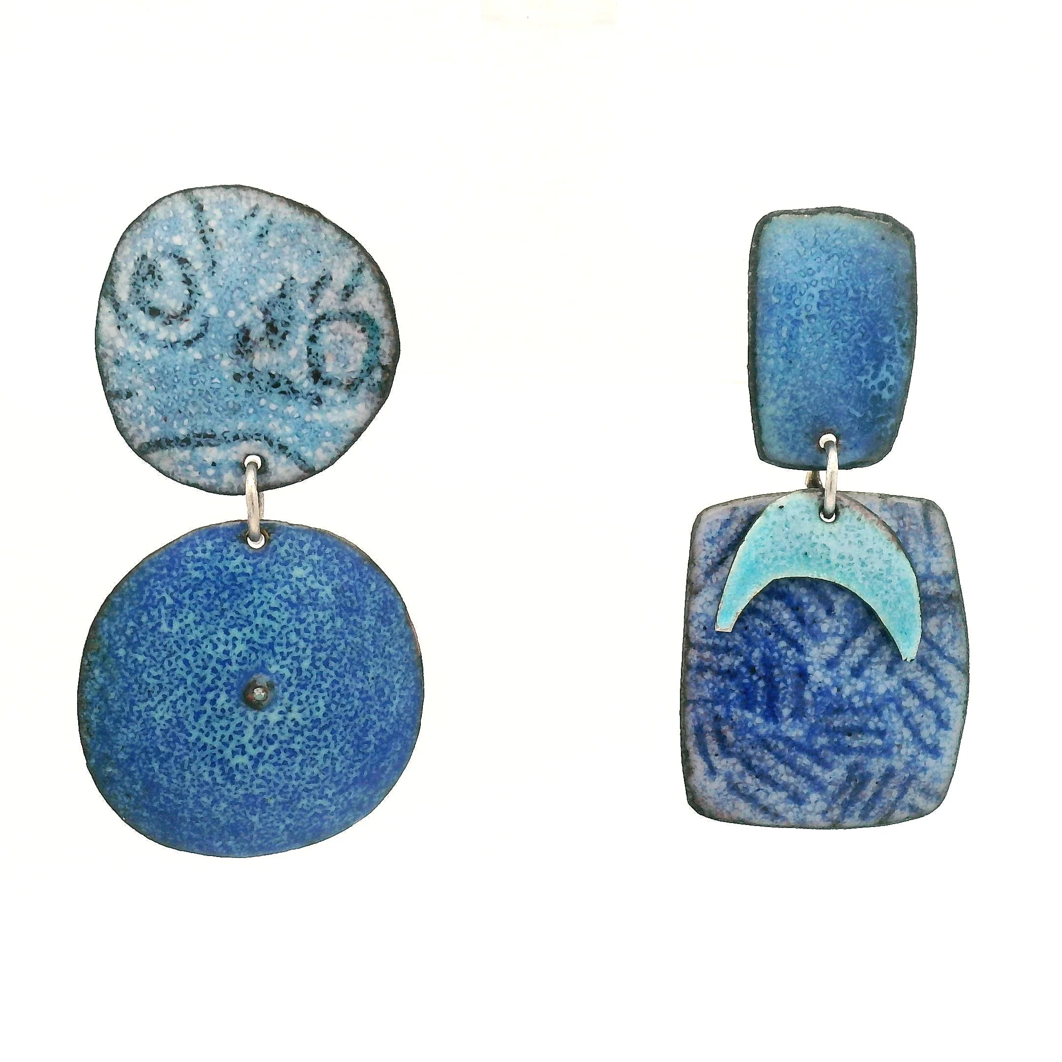 Asymmetrical Blue Moon Enamel Earrings - Image 4