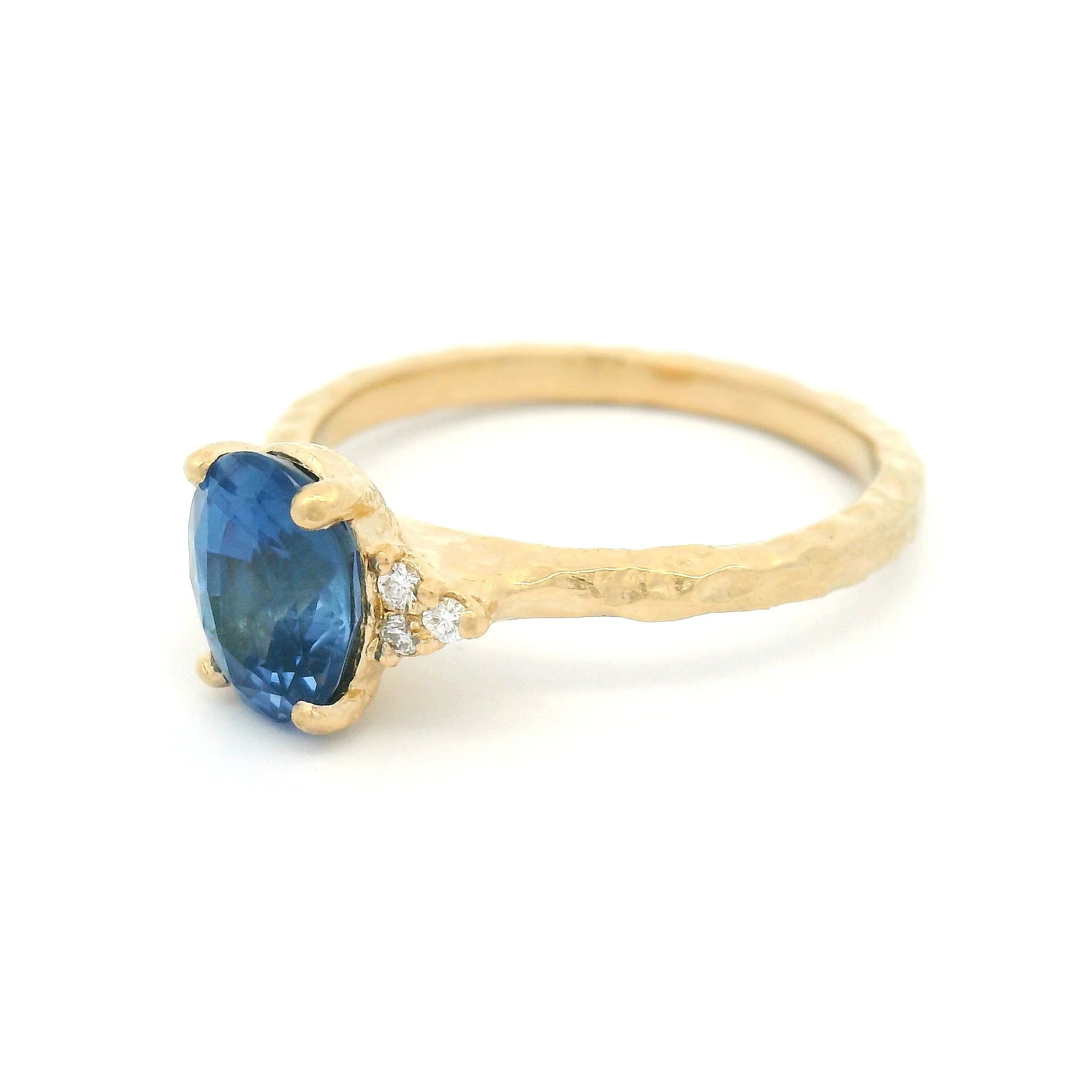 14k Yellow Organic Ring with 1.56ct Blue Sapphire and Diamond Accents - Image 2