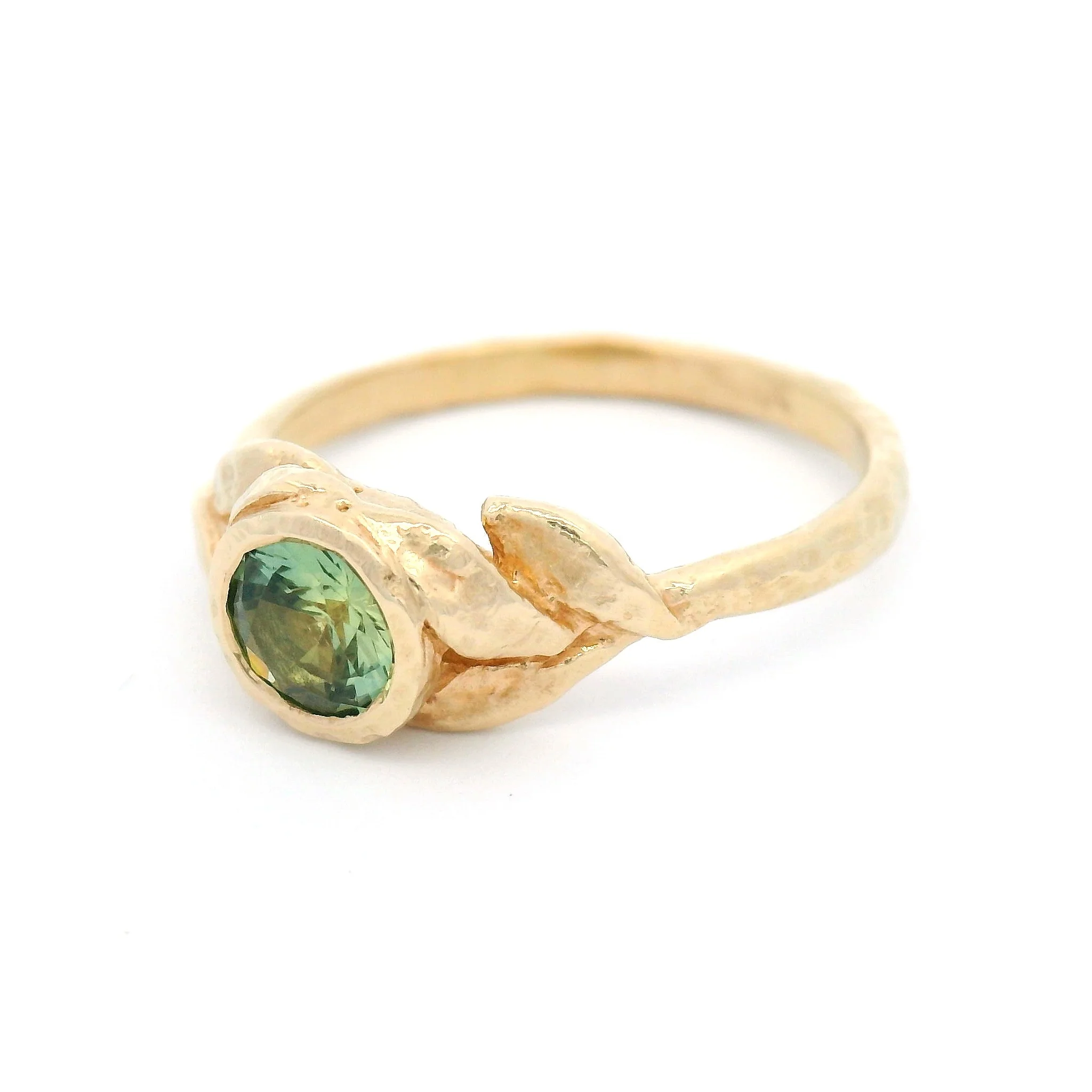 14k Yellow Organic Bezel-Set Solitaire with 0.49ct Green Sapphire - Image 2