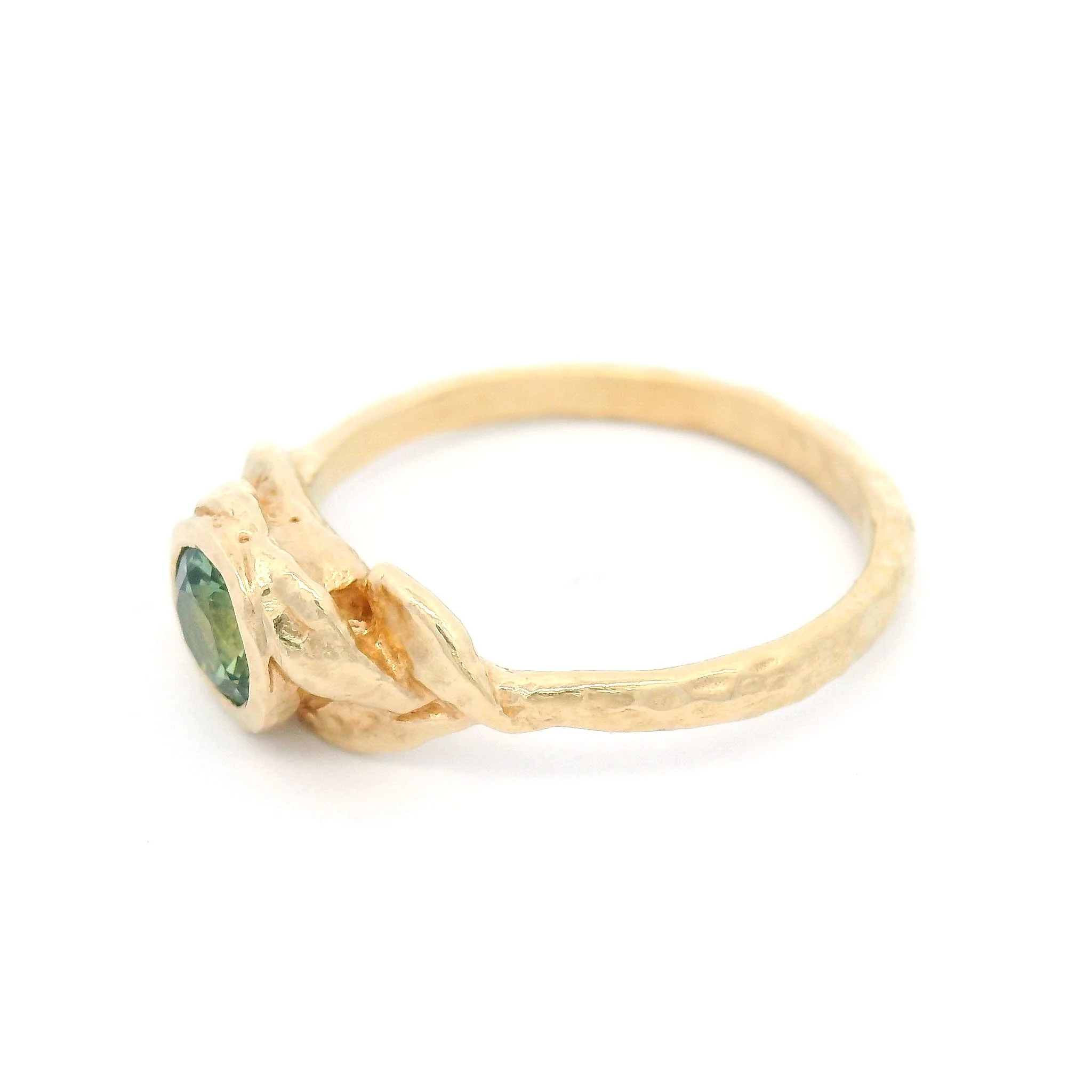 14k Yellow Organic Bezel-Set Solitaire with 0.49ct Green Sapphire - Image 3