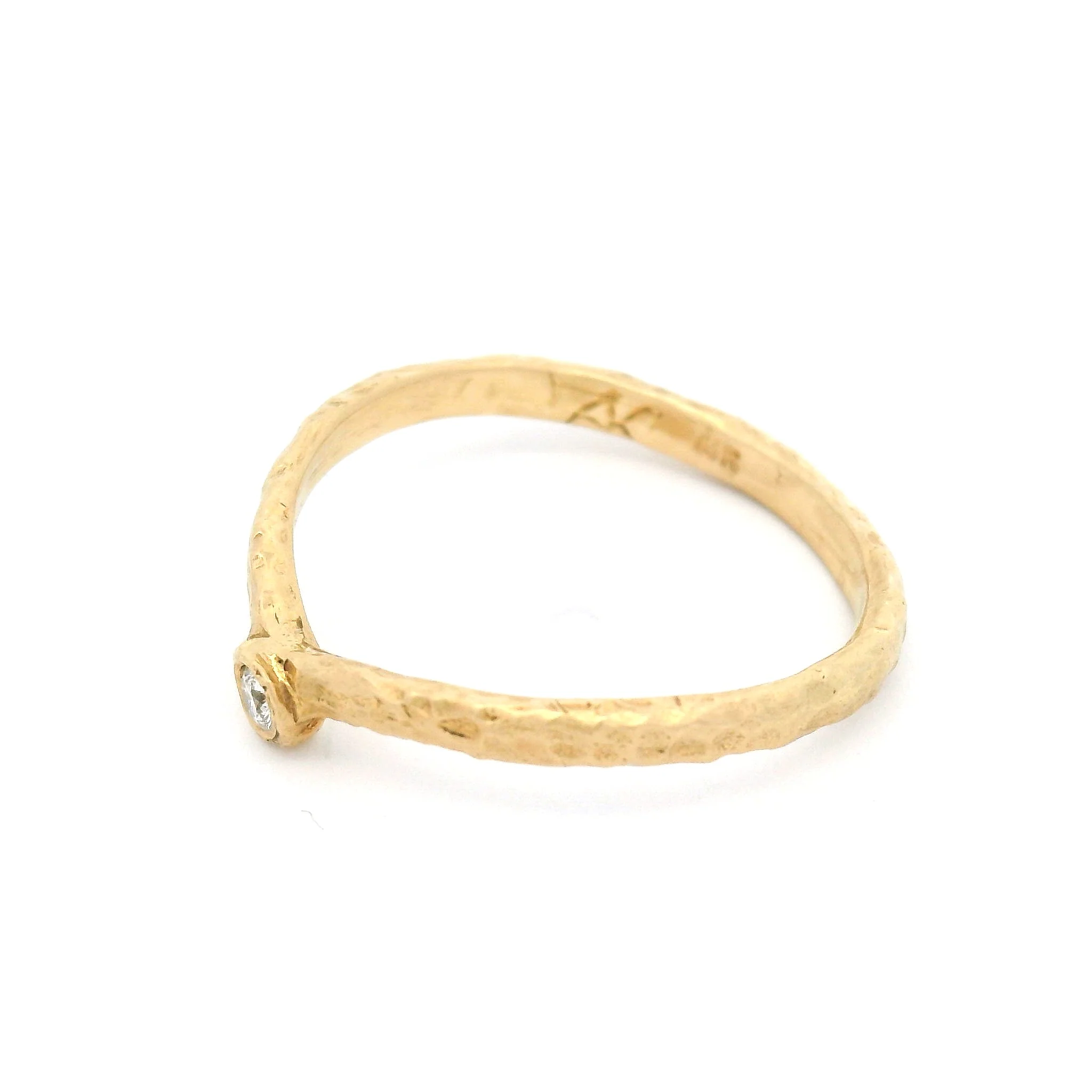 14k Yellow Organic Contour Band with Bezel-Set Accent Diamond - Image 3