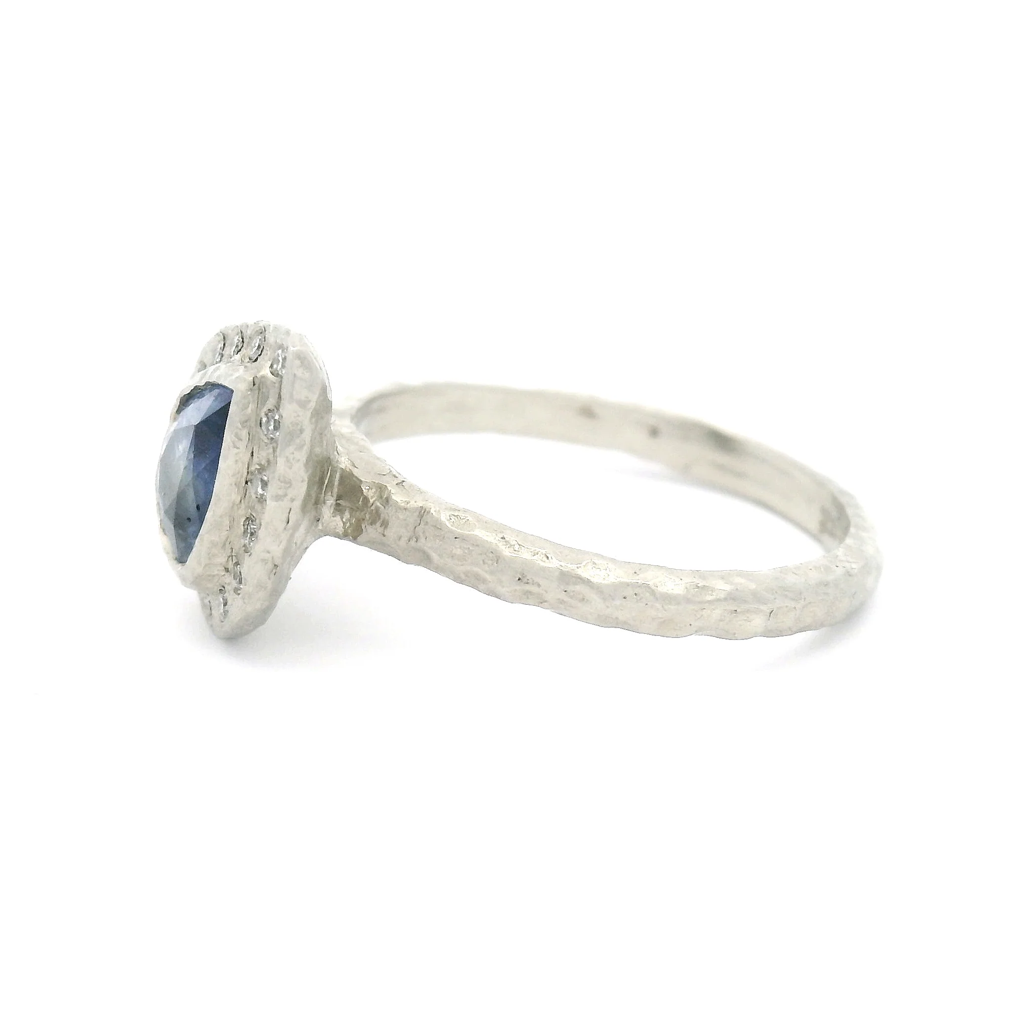14k White Engagement Ring with 1.05ct Blue Sapphire and Accent Diamond Halo - Image 4