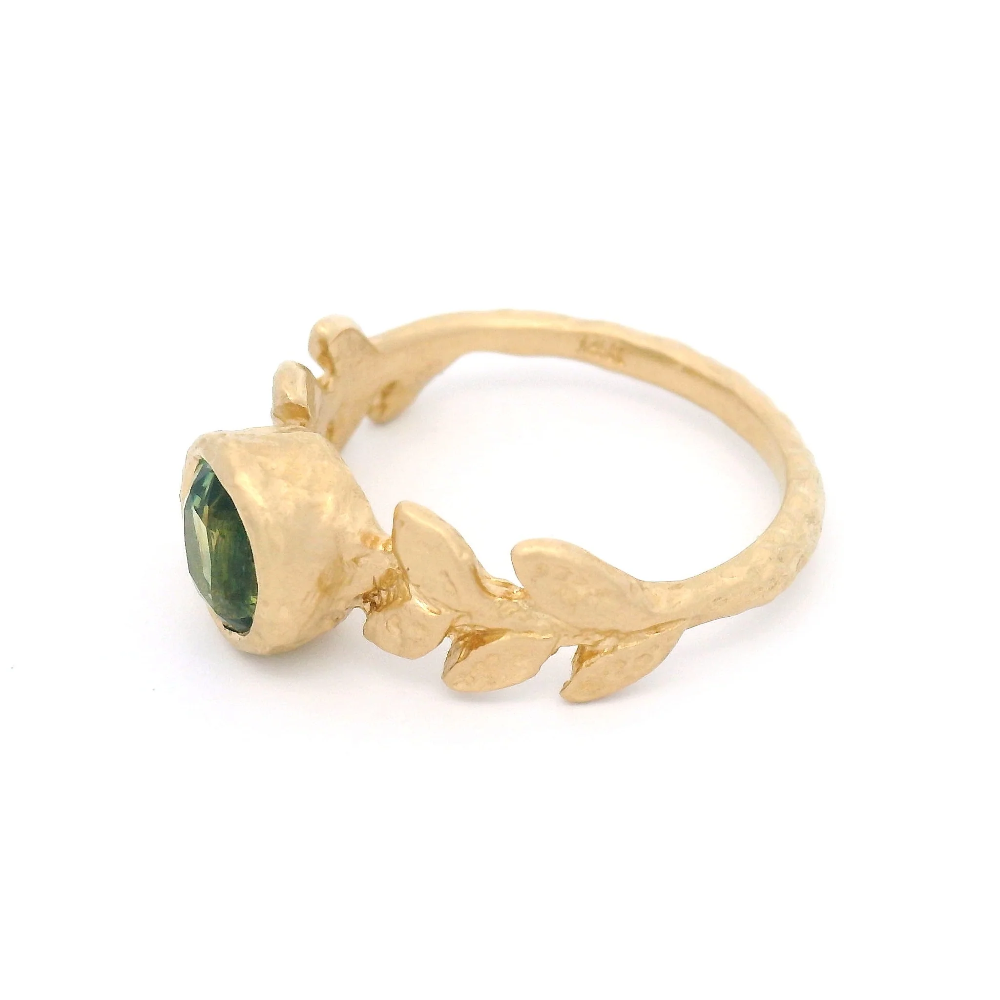 14k Yellow Organic Solitaire with Bezel-Set 1.63ct Green Parti Sapphire - Image 3