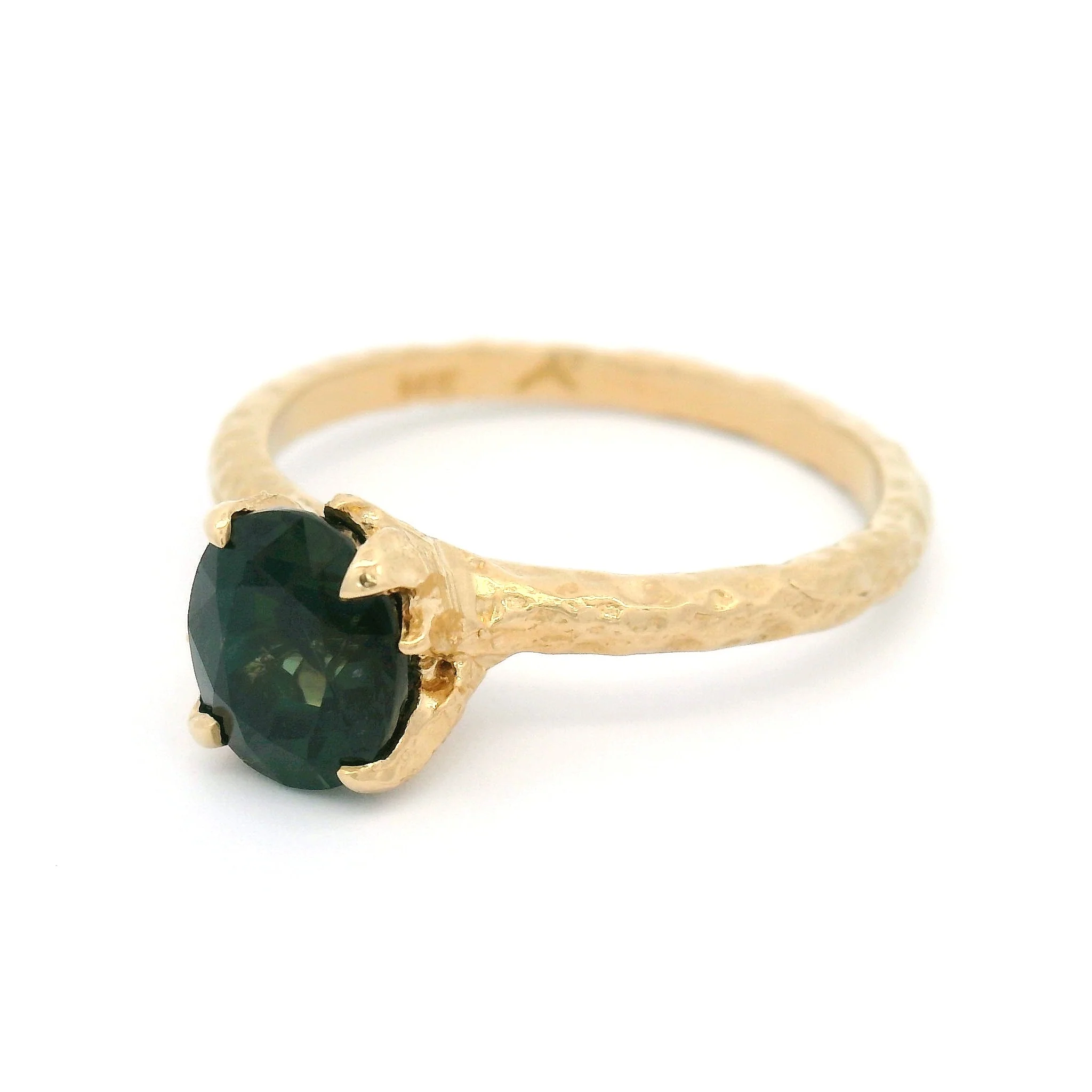 14k Yellow Organic Solitaire with 1.54ct Deep Blue-Green Sapphire - Image 2
