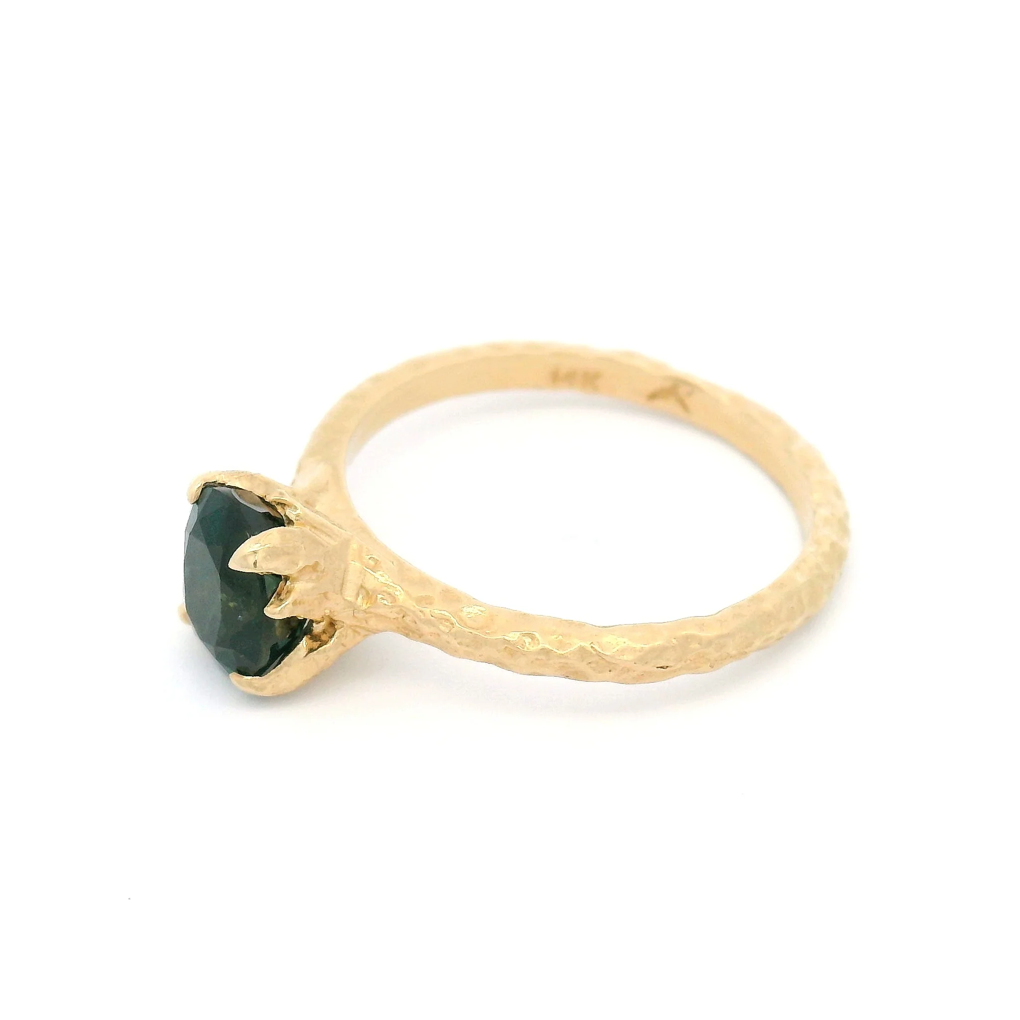 14k Yellow Organic Solitaire with 1.54ct Deep Blue-Green Sapphire - Image 3